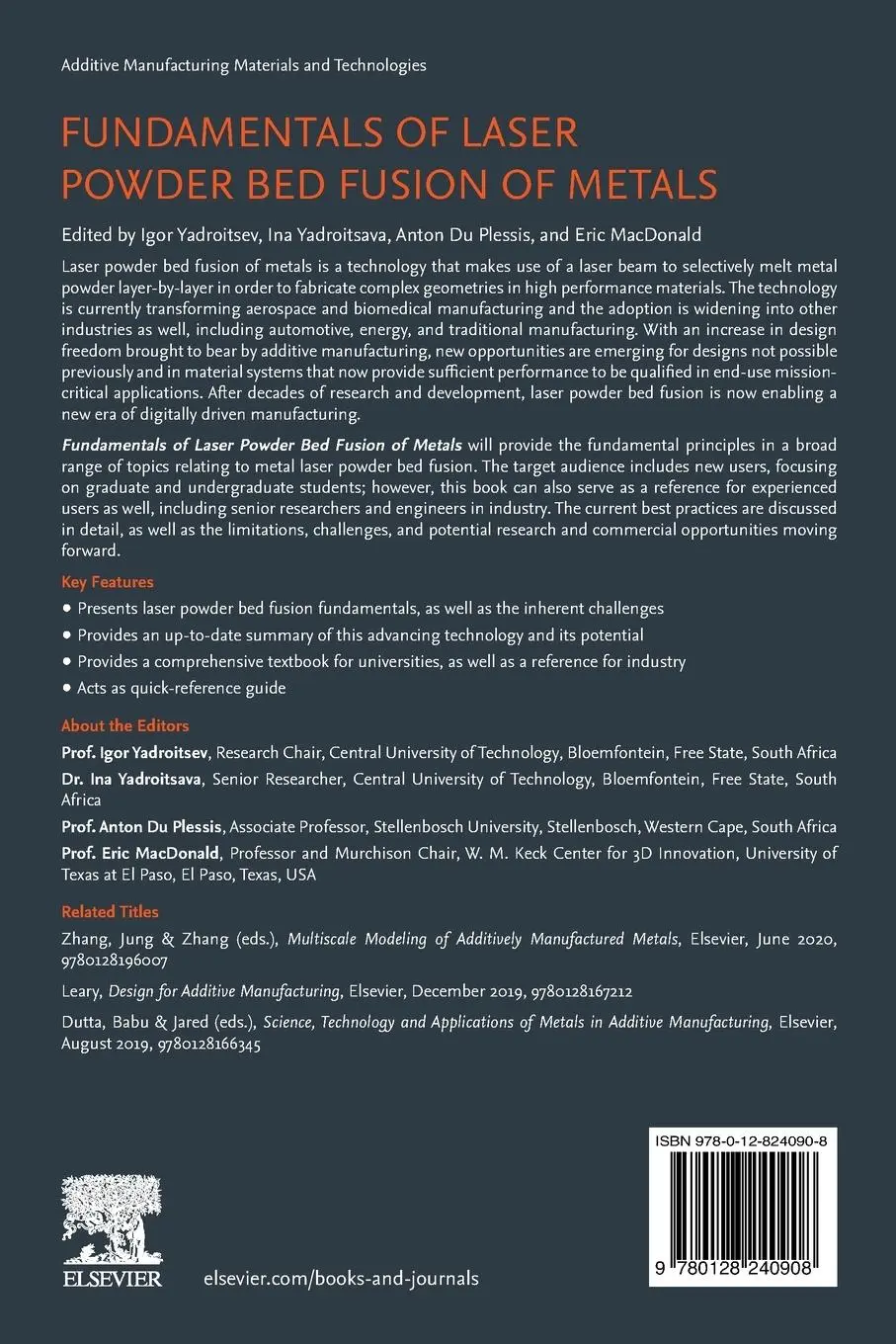 Rückseite: 9780128240908 | Fundamentals of Laser Powder Bed Fusion of Metals | Plessis (u. a.)