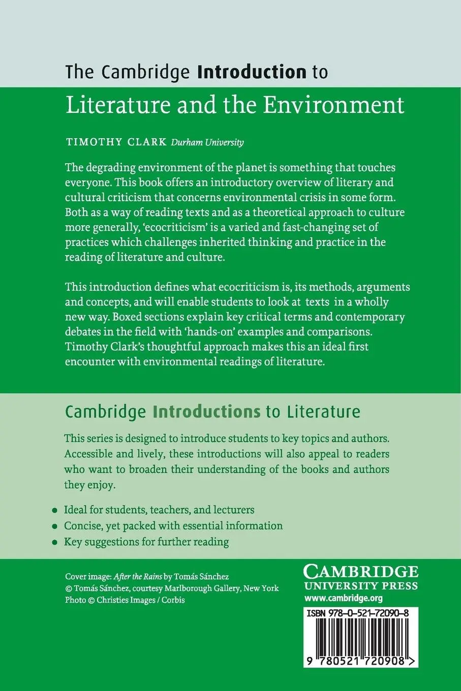 Rückseite: 9780521720908 | The Cambridge Introduction to Literature and the Environment | Clark