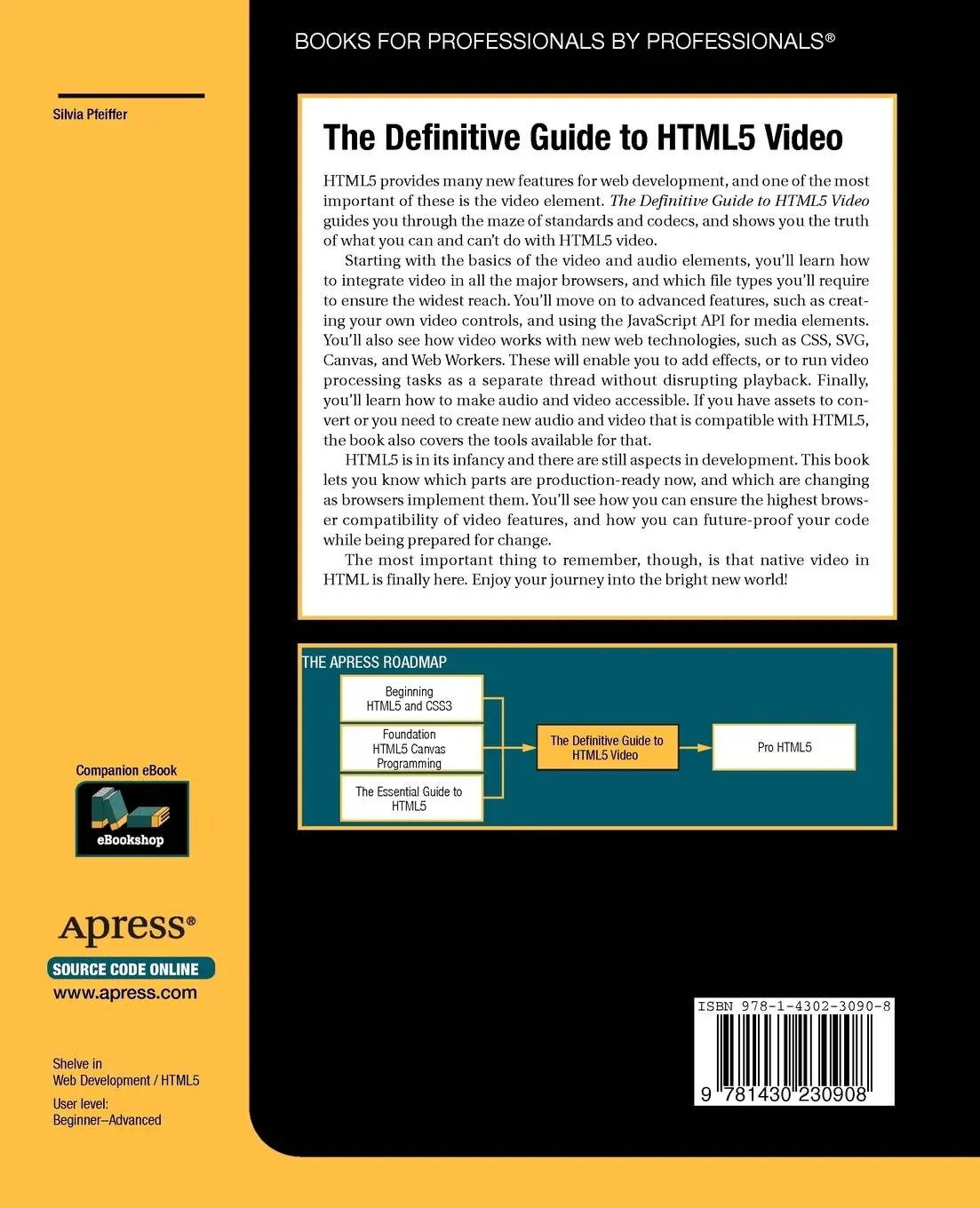 Rückseite: 9781430230908 | The Definitive Guide to HTML5 Video | Silvia Pfeiffer | Taschenbuch