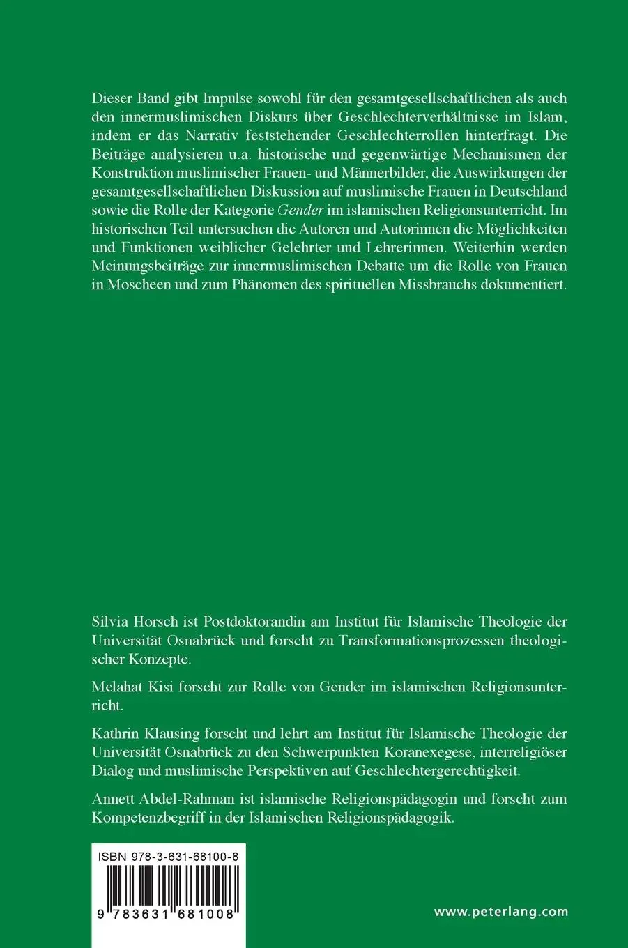 Rückseite: 9783631681008 | Der Islam und die Geschlechterfrage | Melahat Kisi (u. a.) | Buch