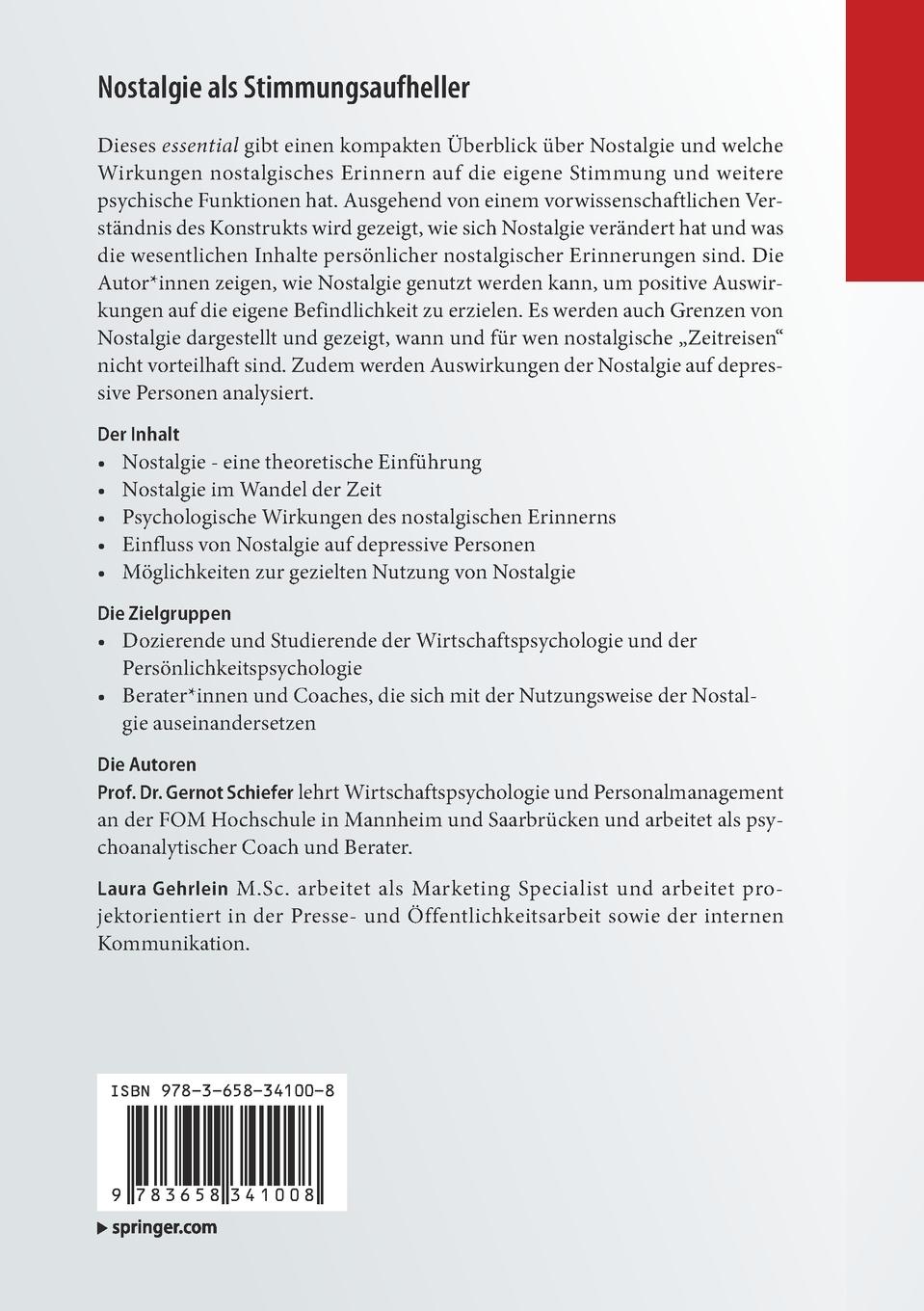 Rückseite: 9783658341008 | Nostalgie als Stimmungsaufheller | Gernot Schiefer (u. a.) | Buch
