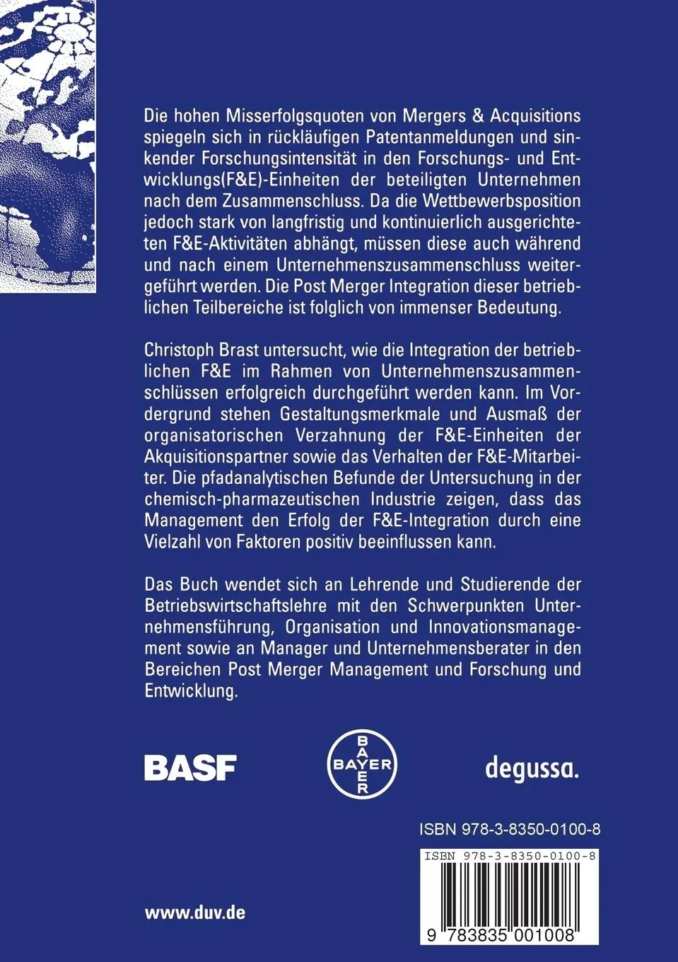 Rückseite: 9783835001008 | Post Merger Integration betrieblicher Forschung und Entwicklung (F&amp;E)