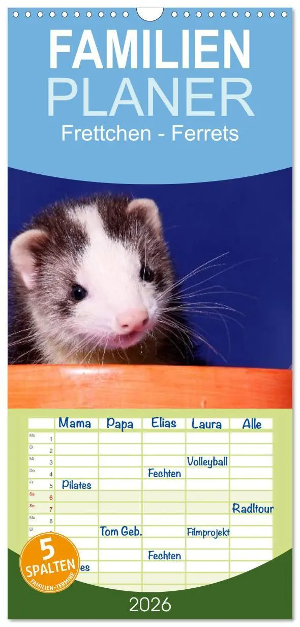 Cover: 9783516521108 | Familienplaner 2026 - Frettchen - Ferrets mit 5 Spalten...