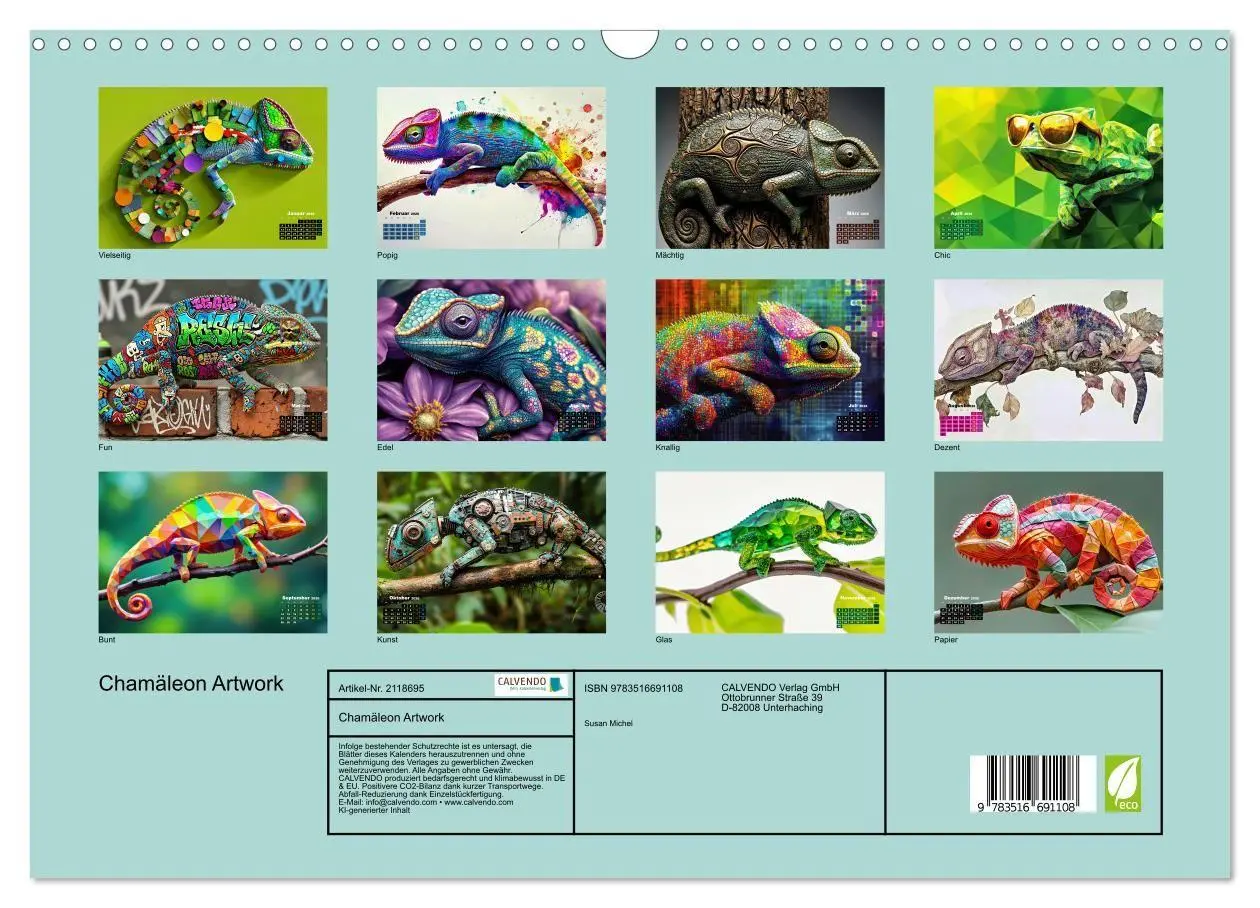 Bild: 9783516691108 | Chamäleon Artwork (Wandkalender 2026 DIN A3 quer), CALVENDO...
