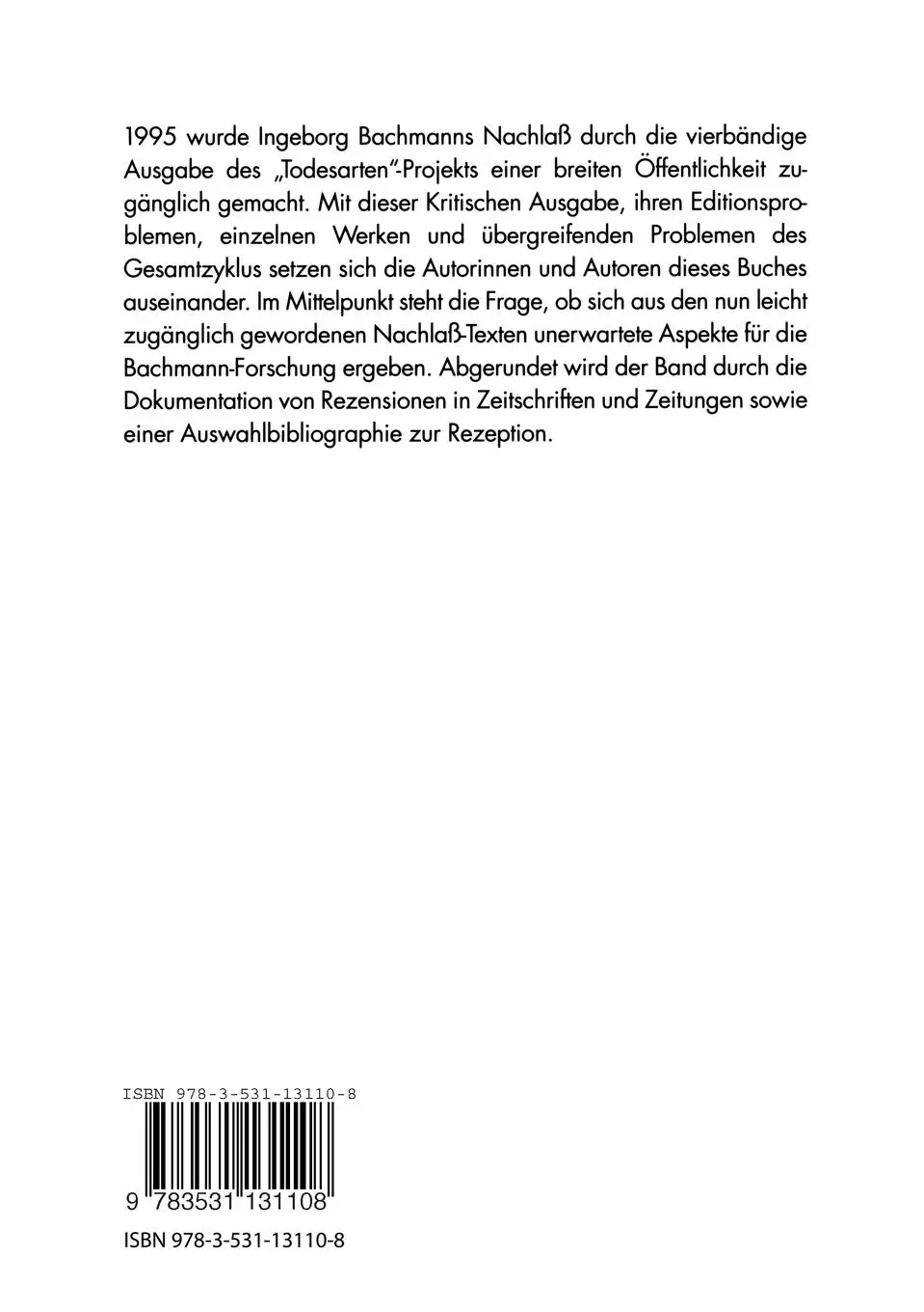 Rückseite: 9783531131108 | "Text-Tollhaus für Bachmann-Süchtige?" | Irene Heidelberger-Leonard