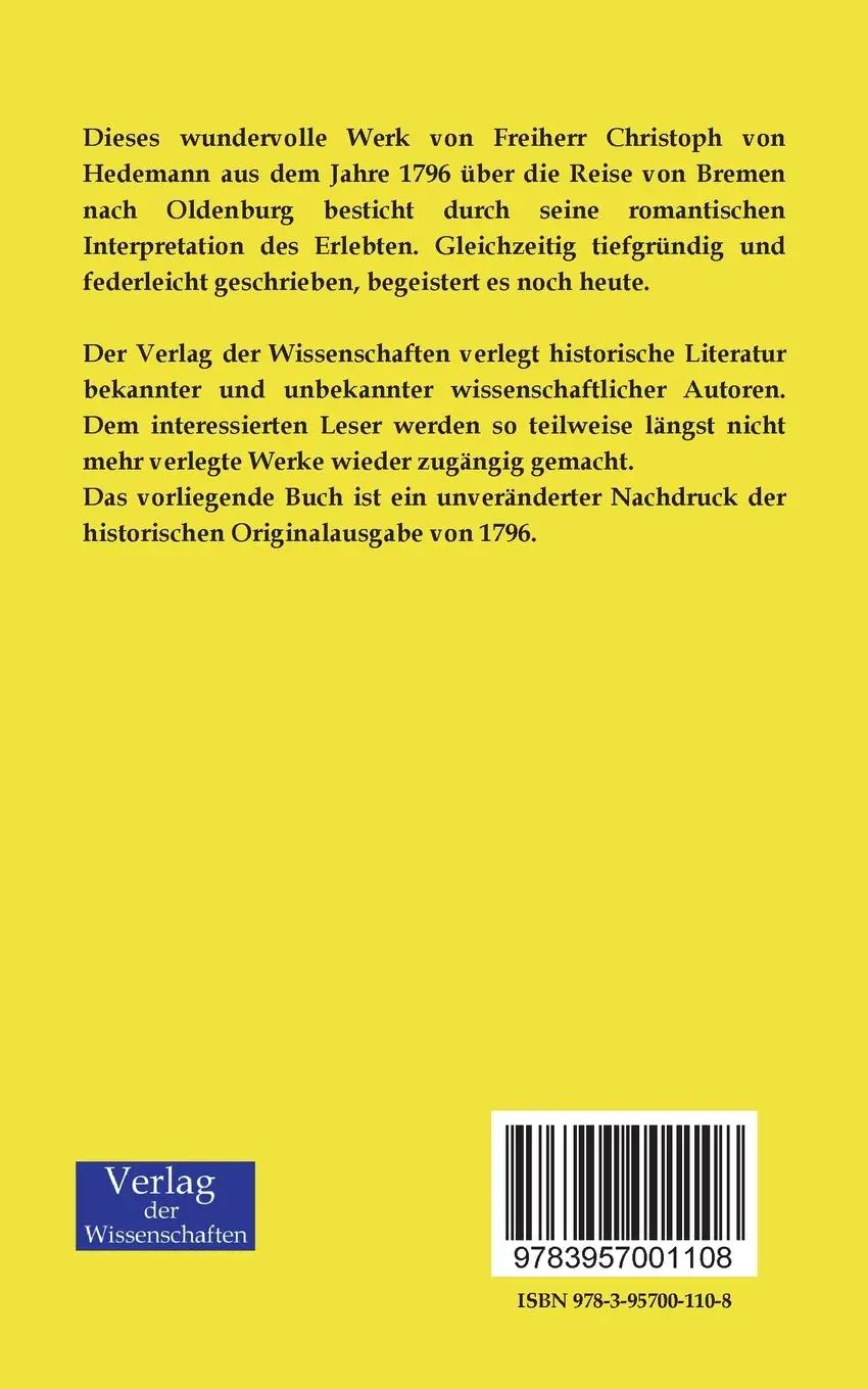 Rückseite: 9783957001108 | Empfindsame Reise von Oldenburg nach Bremen | Christoph von Hedemann