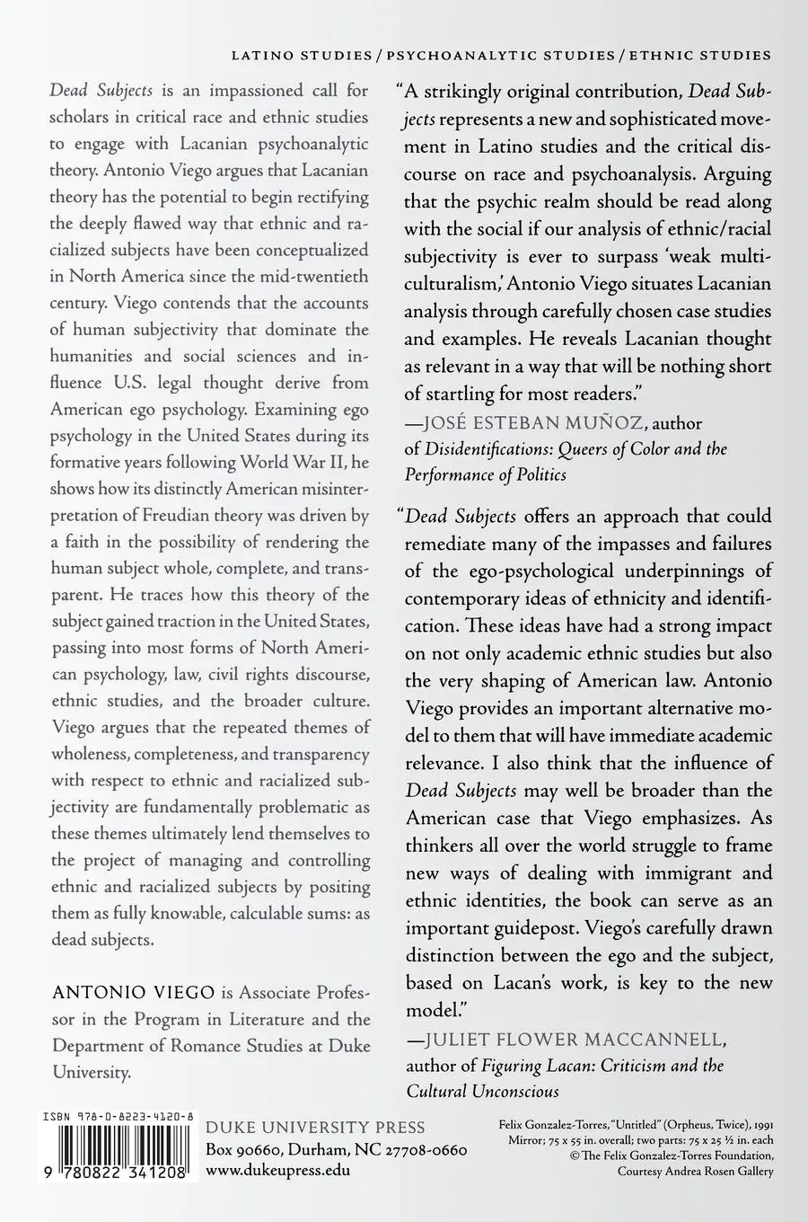 Rückseite: 9780822341208 | Dead Subjects | Toward a Politics of Loss in Latino Studies | Viego
