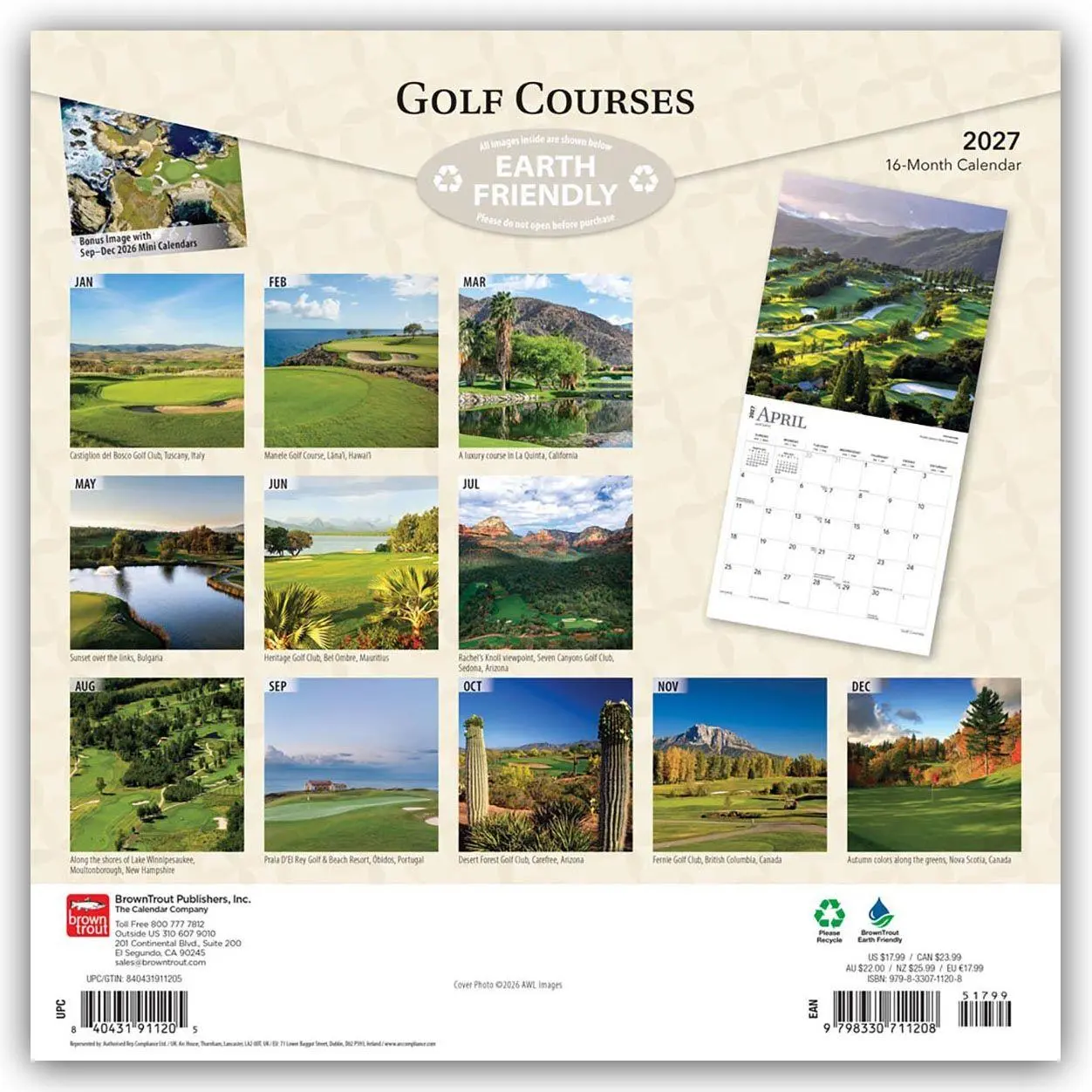 Rückseite: 9798330711208 | Golf Courses - Golfplätze 2027 - 16-Monatskalender | Publishers | 2027