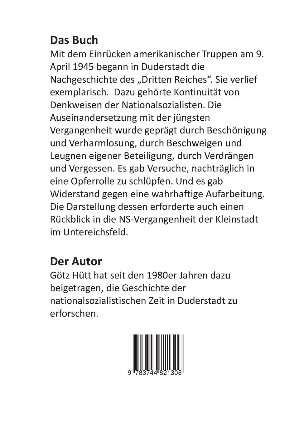 Rückseite: 9783744821308 | Eine deutsche Kleinstadt nach dem Nationalsozialismus | Götz Hütt