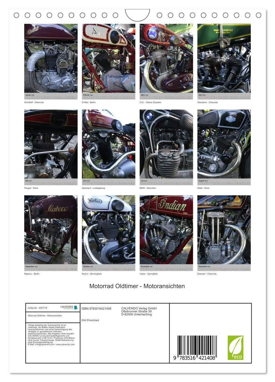 Bild: 9783516421408 | Motorrad Oldtimer - Motoransichten (Wandkalender 2026 DIN A4 hoch),...
