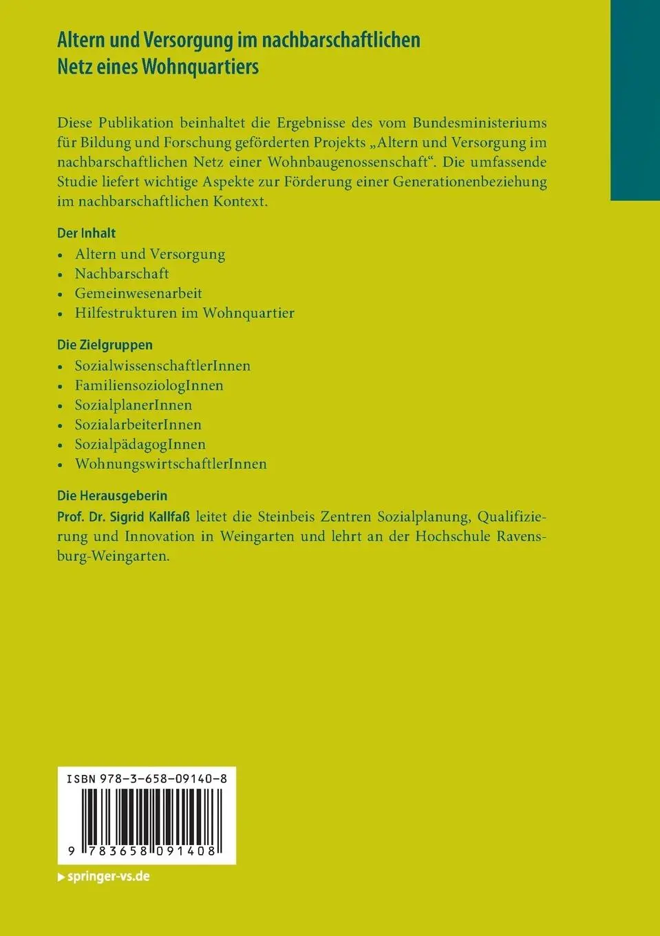 Rückseite: 9783658091408 | Altern und Versorgung im nachbarschaftlichen Netz eines Wohnquartiers