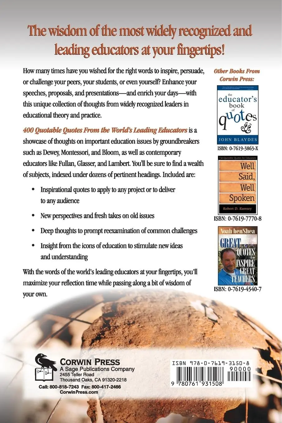 Rückseite: 9780761931508 | 400 Quotable Quotes From the World's Leading Educators | Frank Sennett