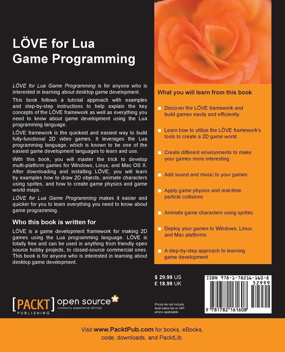 Rückseite: 9781782161608 | Love2d for Lua Game Programming | Damilare Darmie Akinlaja | Buch