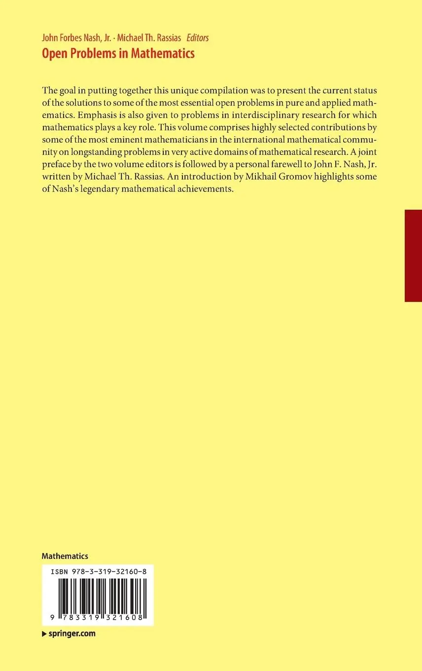Rückseite: 9783319321608 | Open Problems in Mathematics | Michael Th. Rassias (u. a.) | Buch