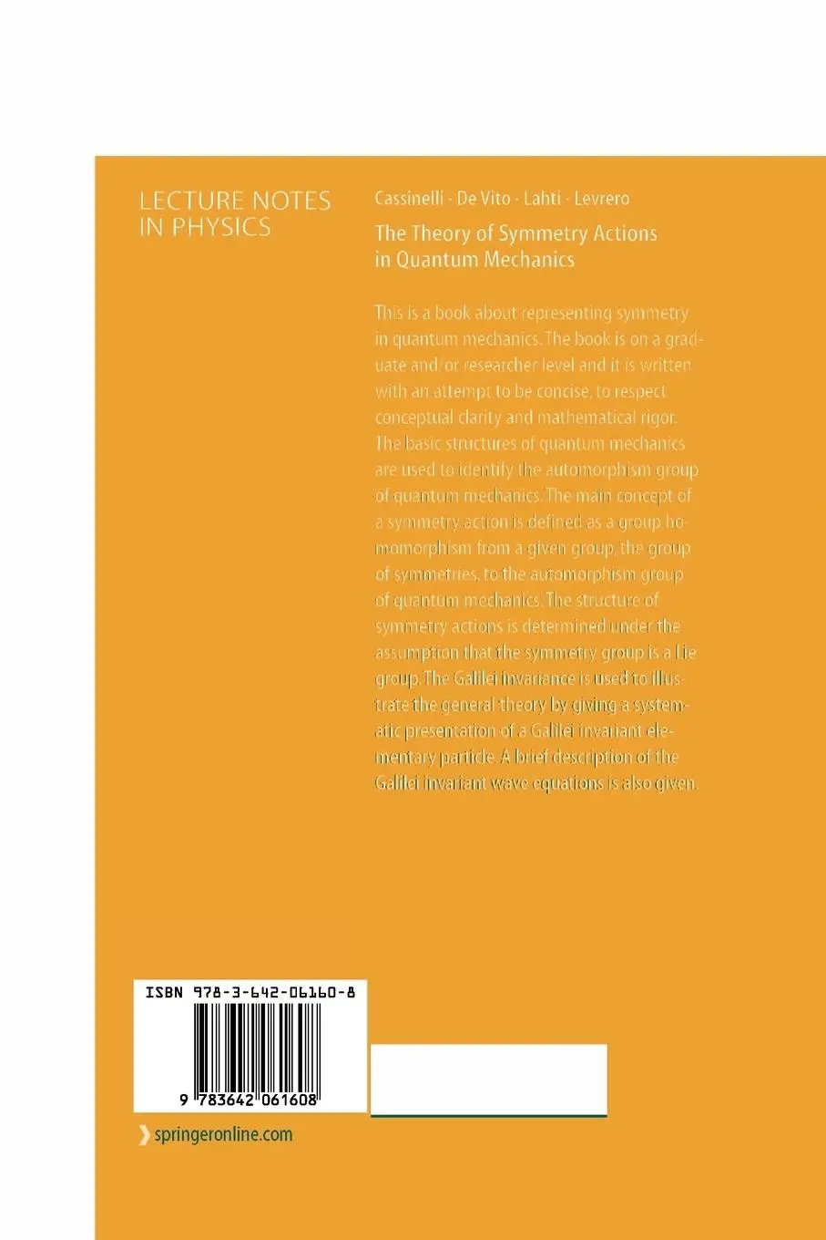 Rückseite: 9783642061608 | The Theory of Symmetry Actions in Quantum Mechanics | Taschenbuch