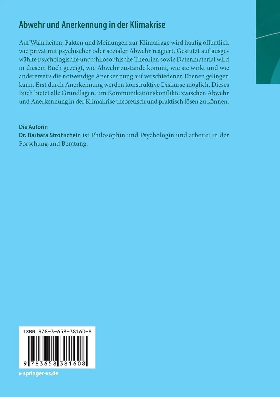 Rückseite: 9783658381608 | Abwehr und Anerkennung in der Klimakrise | Barbara Strohschein | Buch