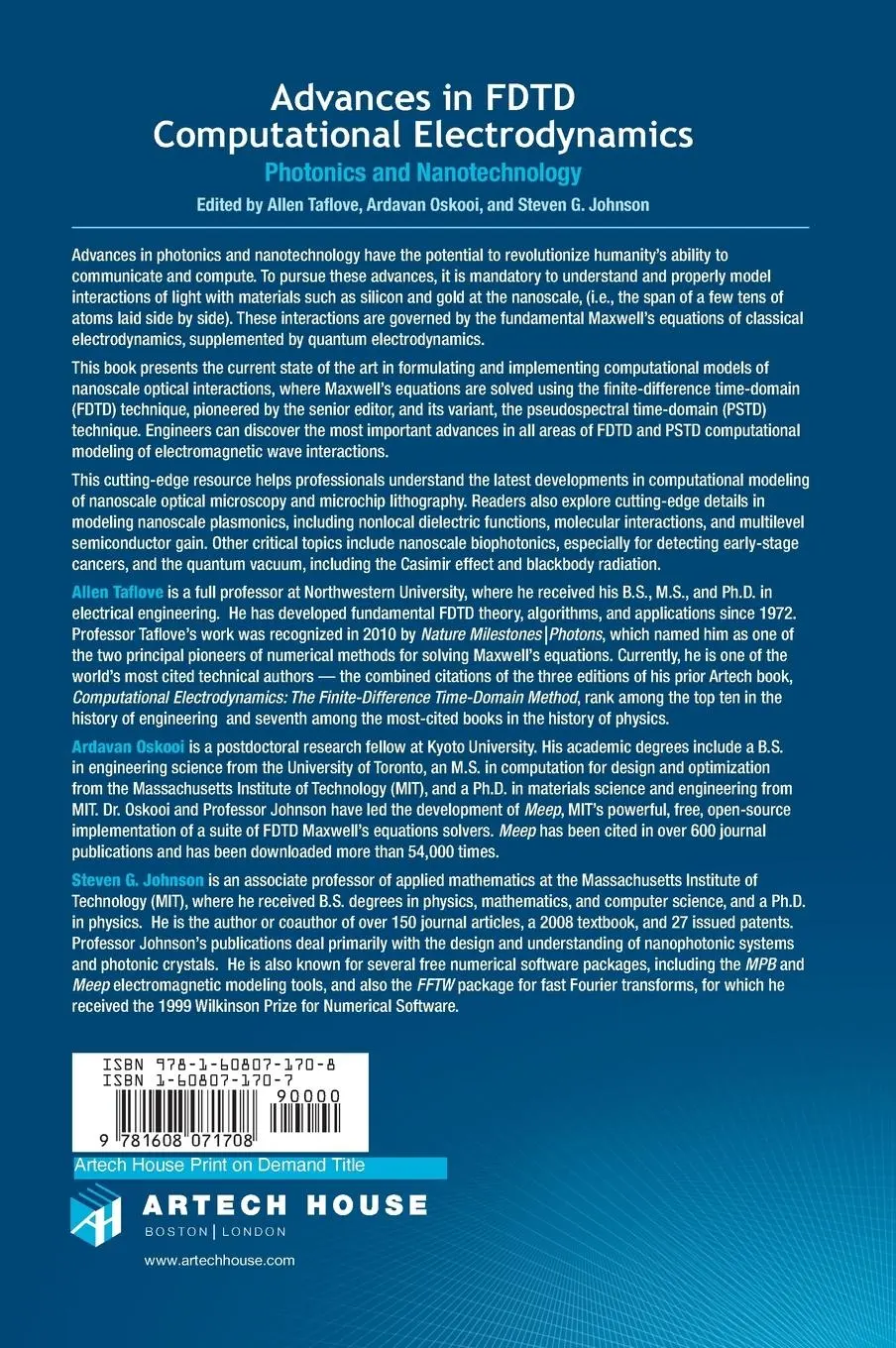 Rückseite: 9781608071708 | Advances in FDTD Computational Electrodynamics | Allen Taflove (u. a.)