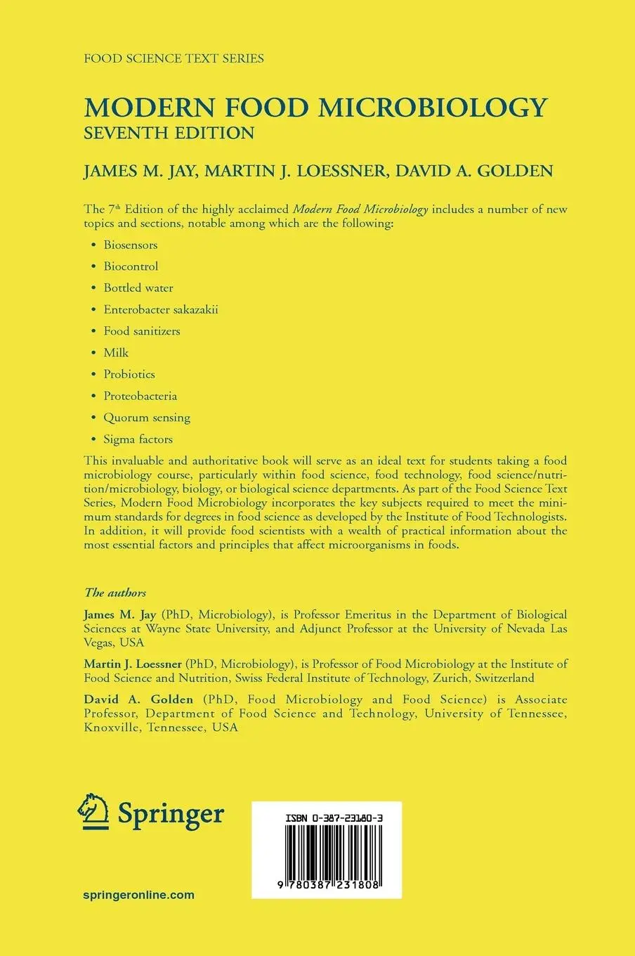 Rückseite: 9780387231808 | Modern Food Microbiology | James M Jay (u. a.) | Buch | xx | Englisch