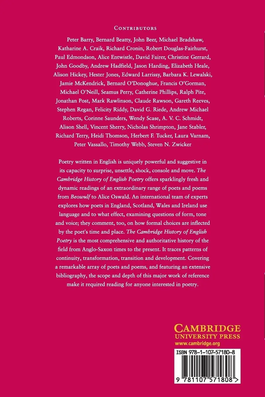 Rückseite: 9781107571808 | The Cambridge History of English Poetry | Michael O'Neill | Buch