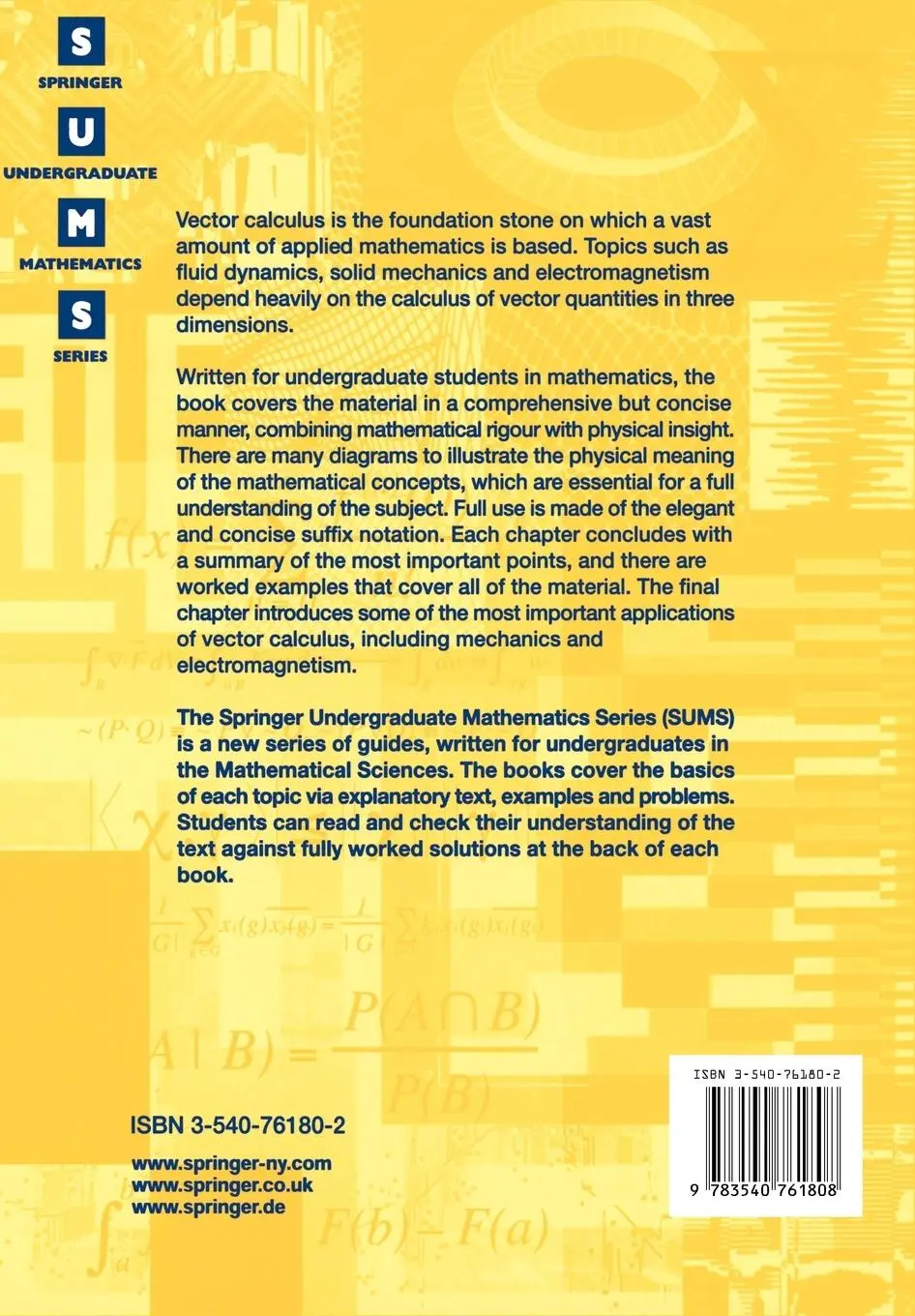 Rückseite: 9783540761808 | Vector Calculus | Paul C. Matthews | Taschenbuch | x | Englisch | 1998
