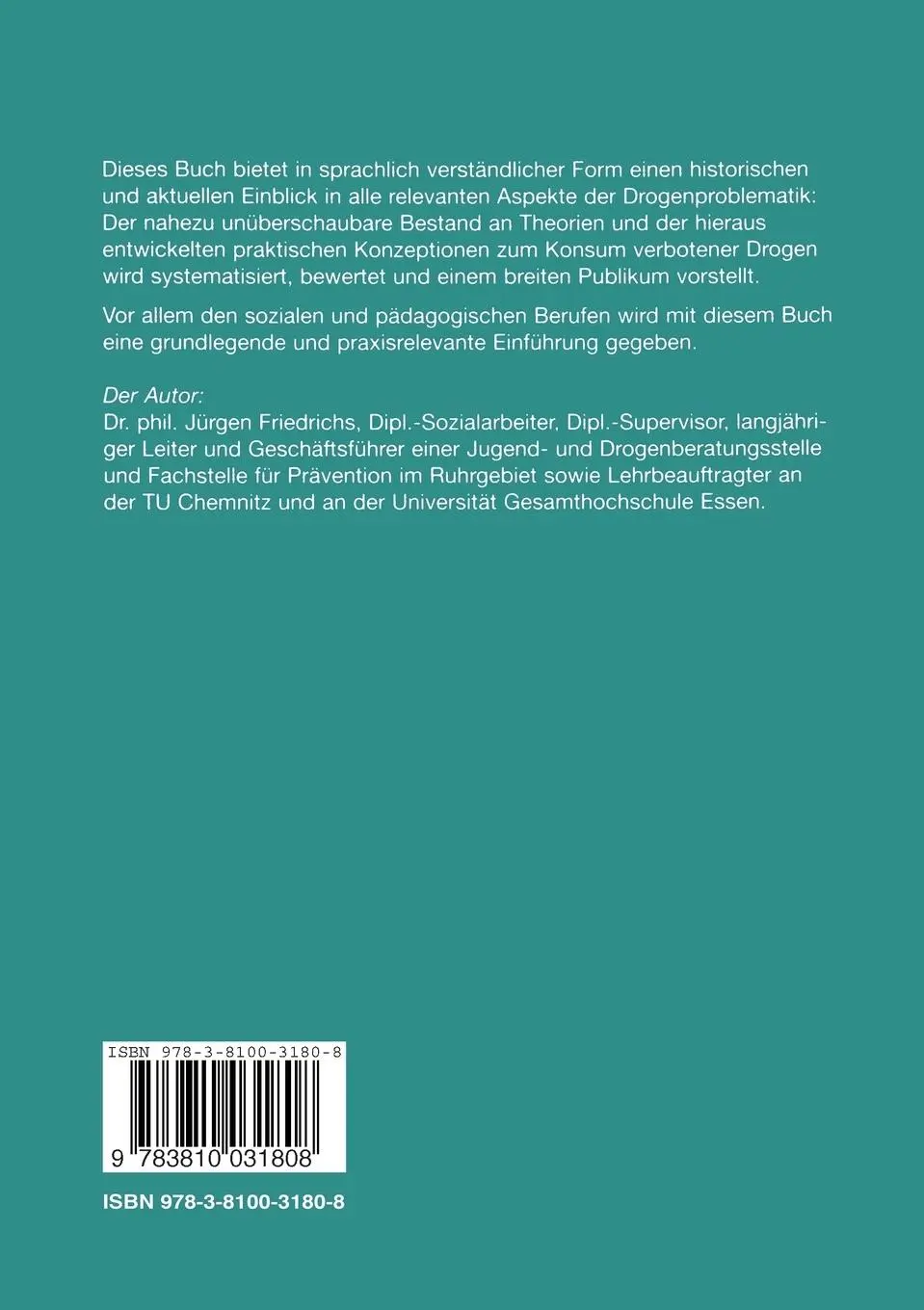 Rückseite: 9783810031808 | Drogen und Soziale Arbeit | Juergen Friedrichs | Taschenbuch | 278 S.