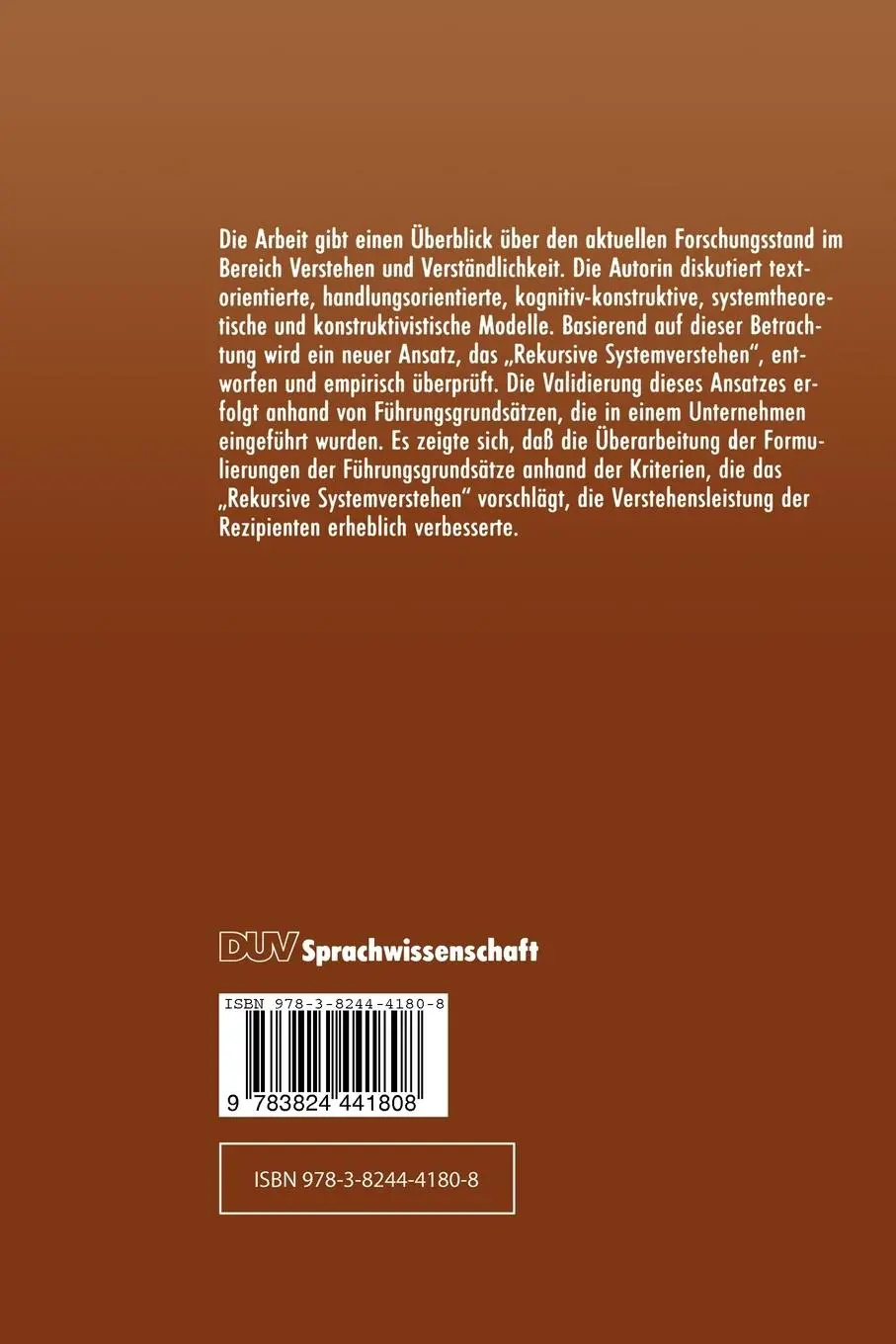 Rückseite: 9783824441808 | Verstehen und Verständlichkeit | Susanne Klein | Taschenbuch | 298 S.