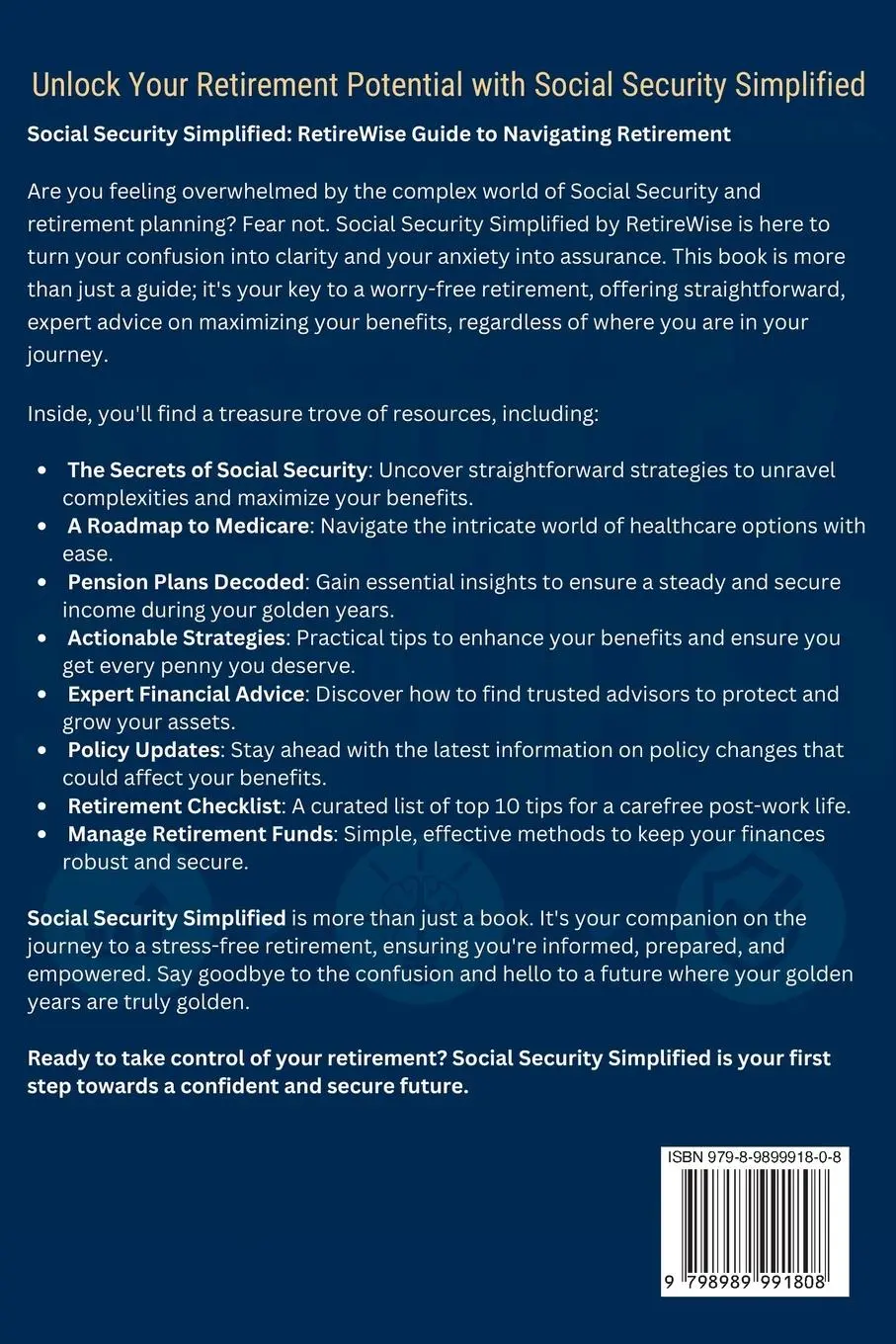 Rückseite: 9798989991808 | Social Security Simplified | Retirewise | Taschenbuch | Englisch
