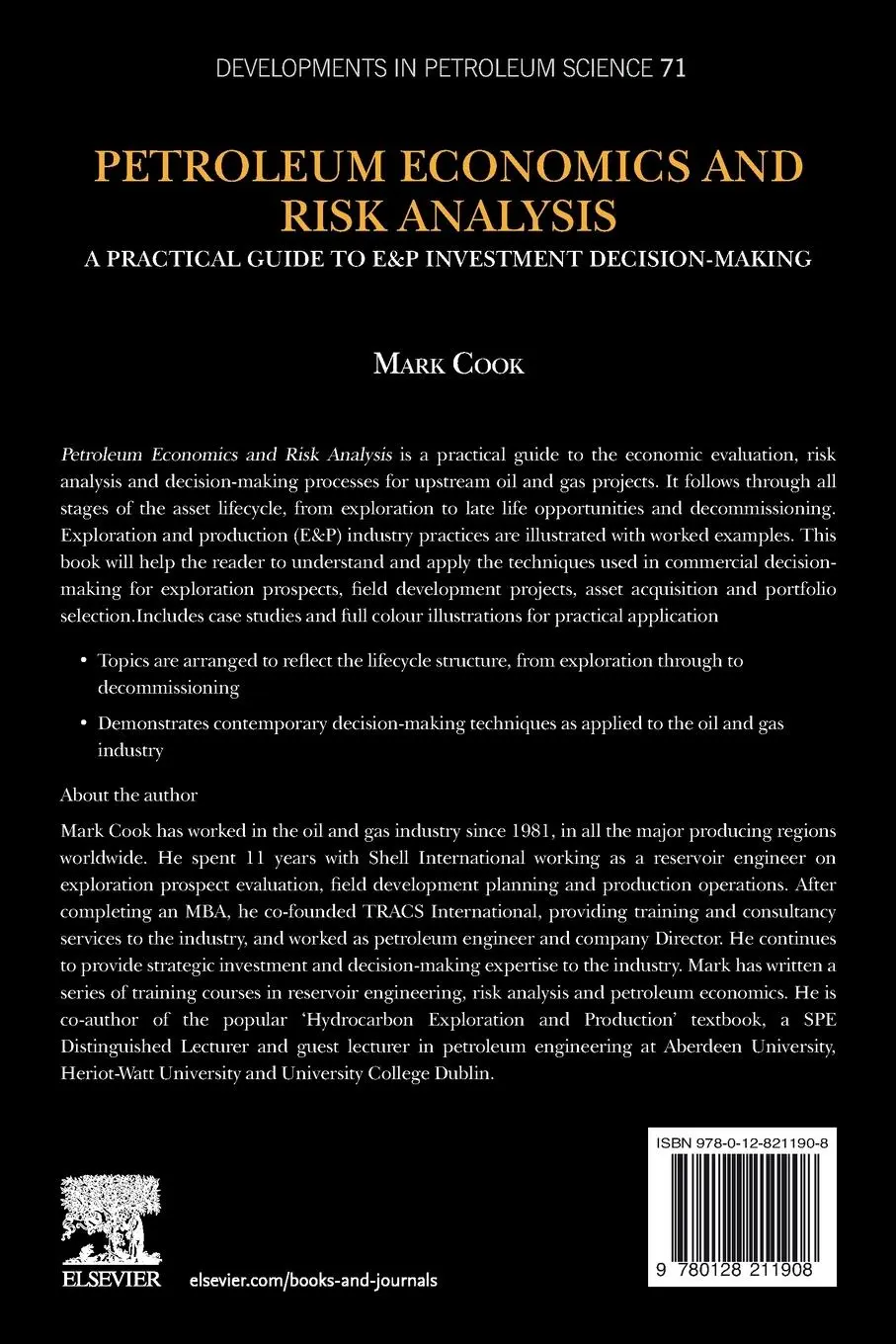 Rückseite: 9780128211908 | Petroleum Economics and Risk Analysis | Mark Cook | Taschenbuch | 2021