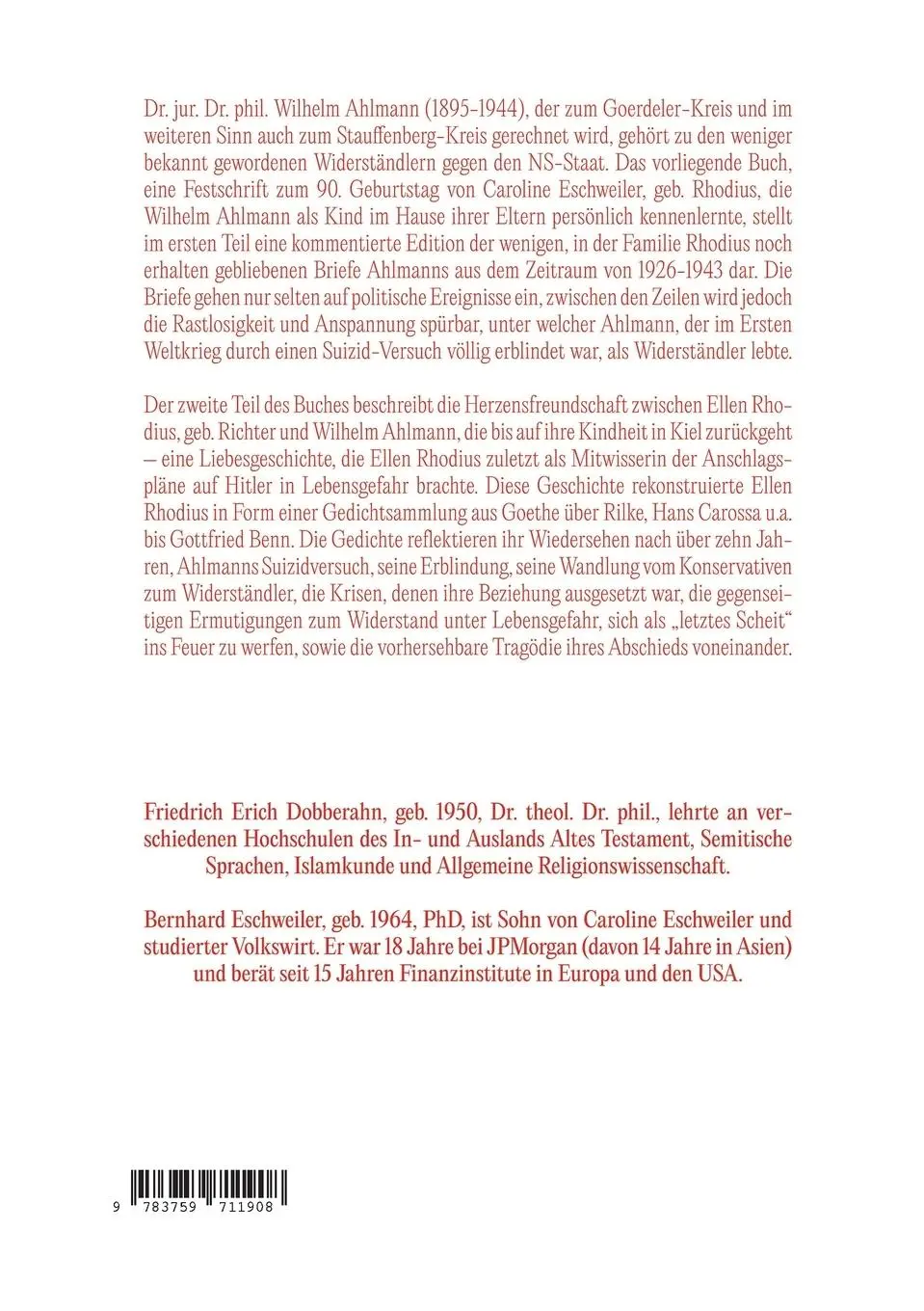 Rückseite: 9783759711908 | Die Briefe Wilhelm Ahlmanns an Ellen Rhodius, geb. Richter, von...