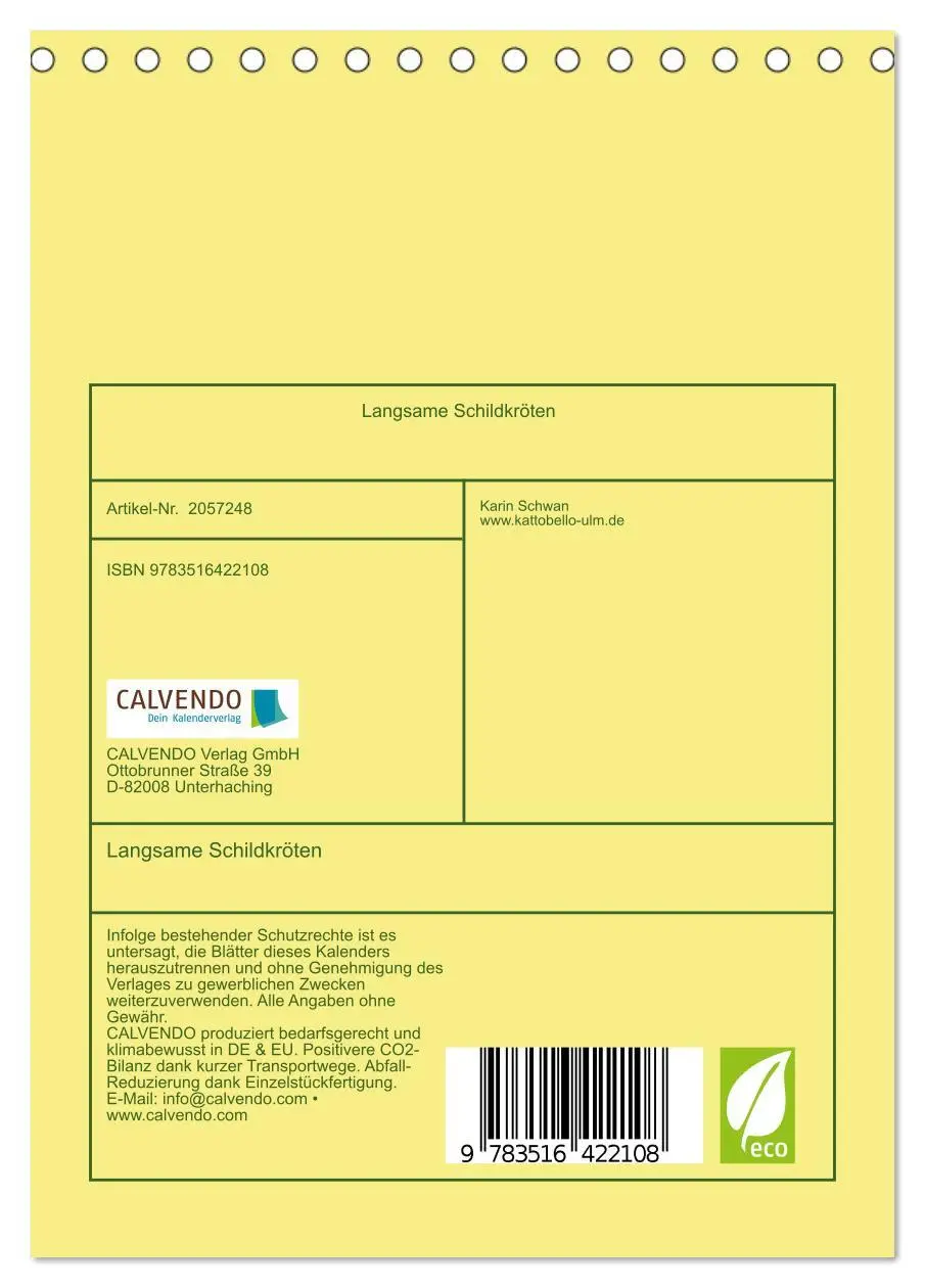 Bild: 9783516422108 | Langsame Schildkröten (Tischkalender 2026 DIN A5 hoch), CALVENDO...