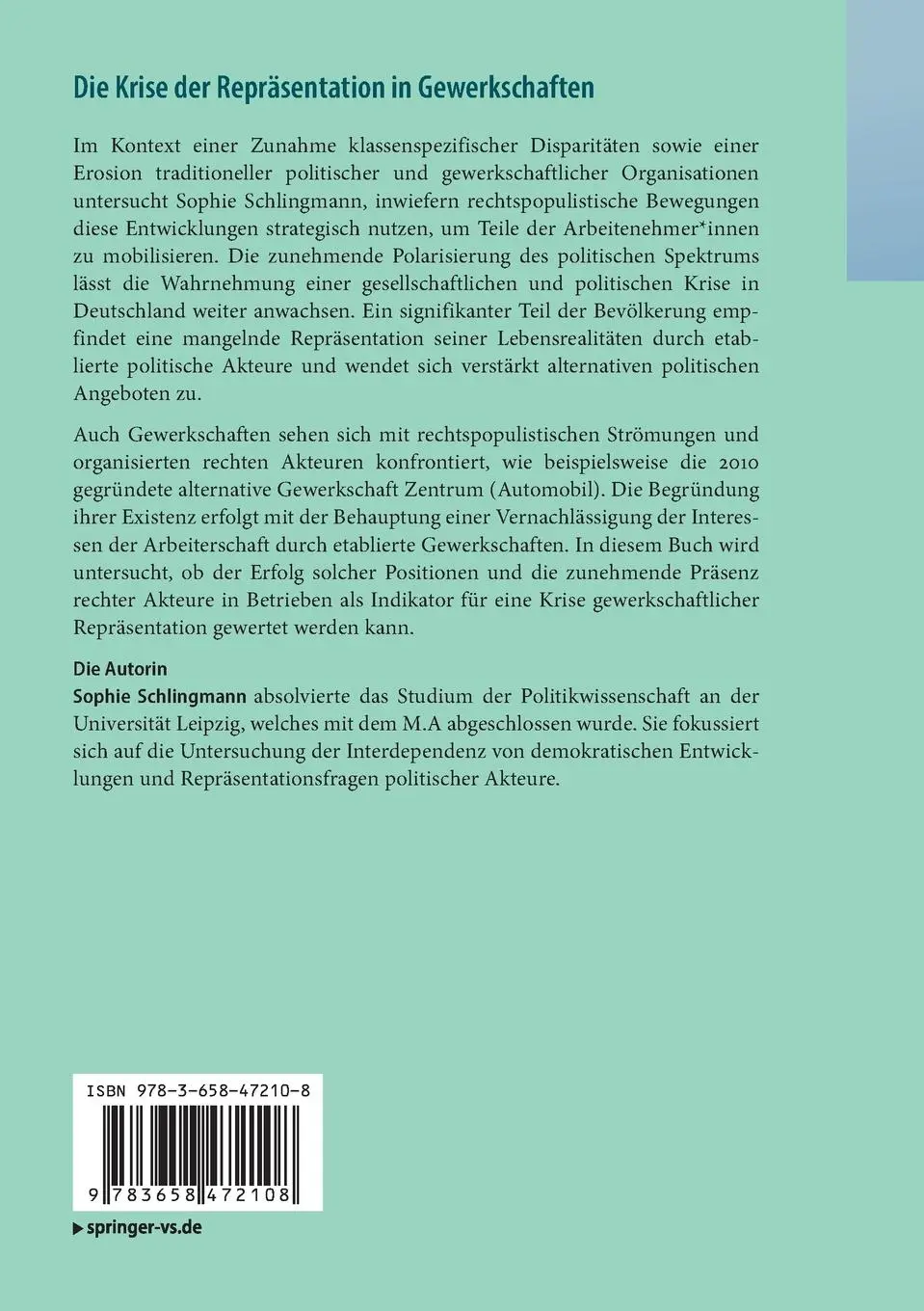 Rückseite: 9783658472108 | Die Krise der Repräsentation in Gewerkschaften | Sophie Schlingmann
