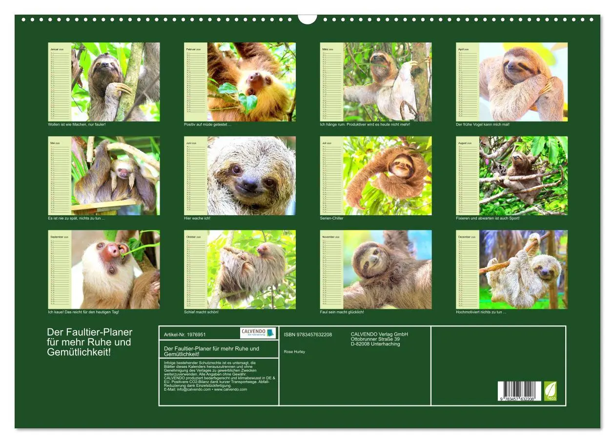 Bild: 9783457632208 | Der Faultier-Planer für mehr Ruhe und Gemütlichkeit! (Wandkalender...