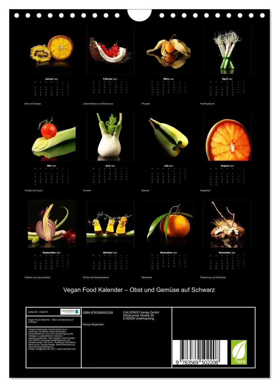 Bild: 9783569502208 | Vegan Food Kalender - Obst und Gemüse auf Schwarz (Wandkalender...