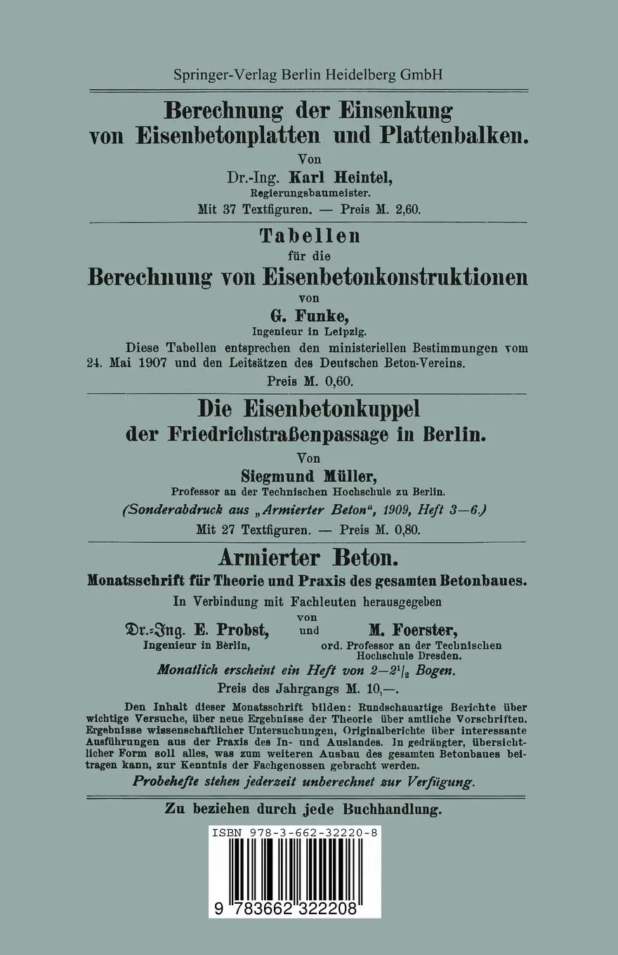 Rückseite: 9783662322208 | Eisenbetondecken, Eisensteindecken und Kunststeinstufen | Weidmann