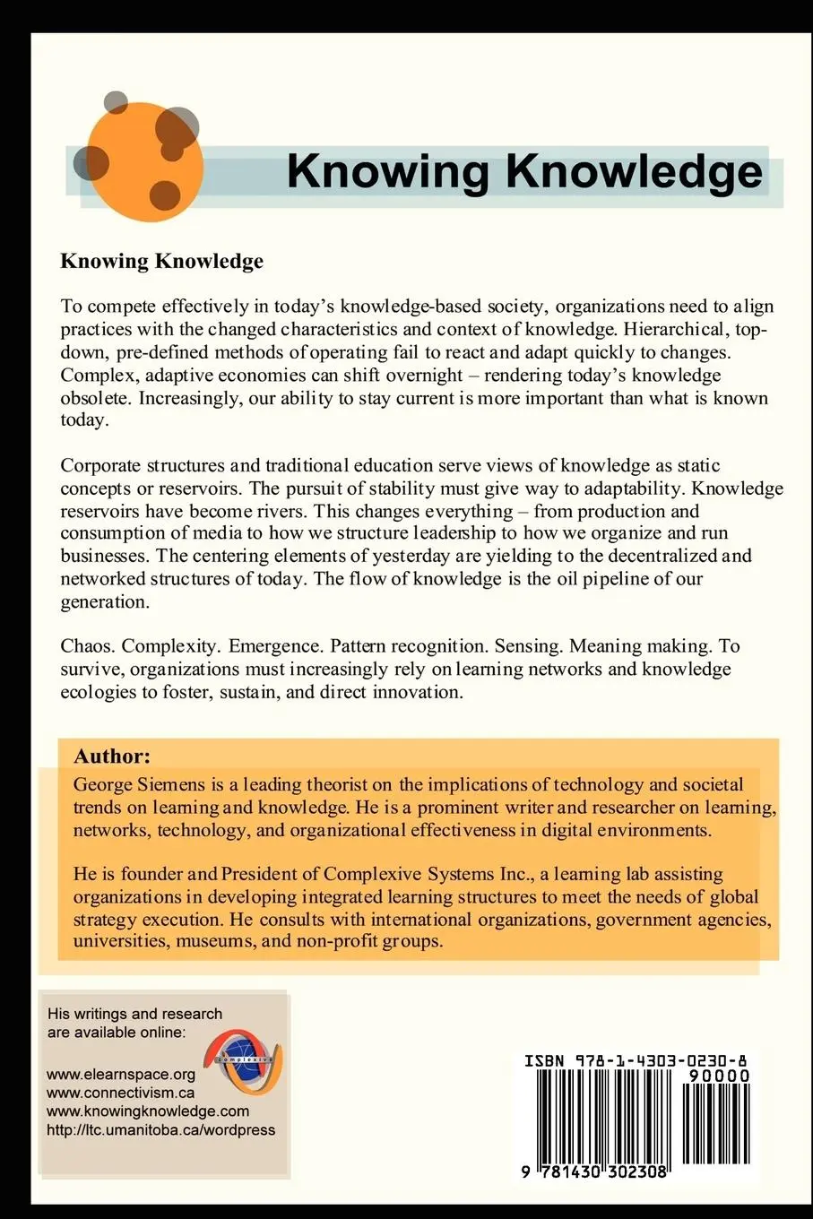 Rückseite: 9781430302308 | Knowing Knowledge | George Siemens | Taschenbuch | Paperback | 2006