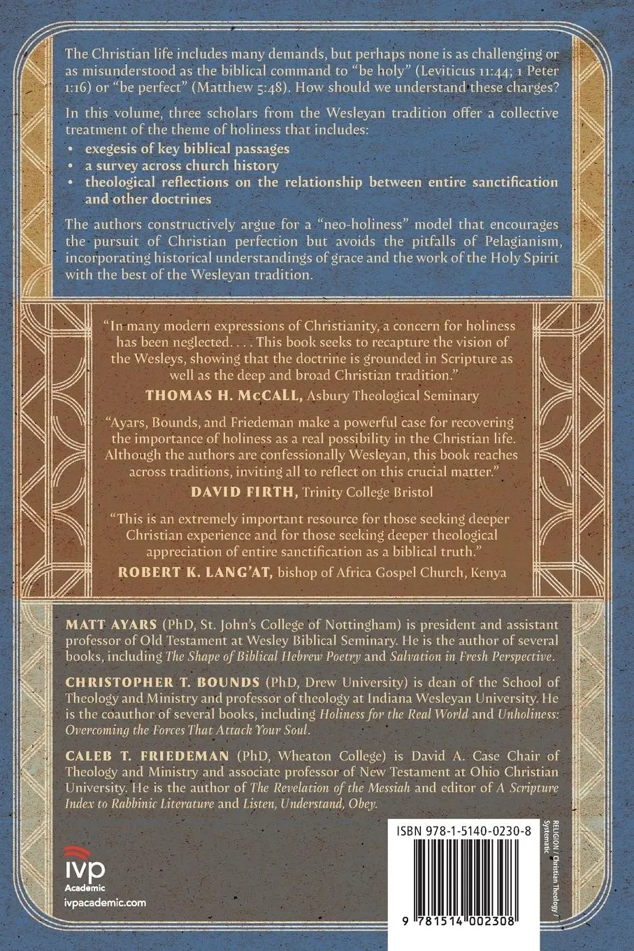 Rückseite: 9781514002308 | Holiness | A Biblical, Historical, and Systematic Theology | Buch