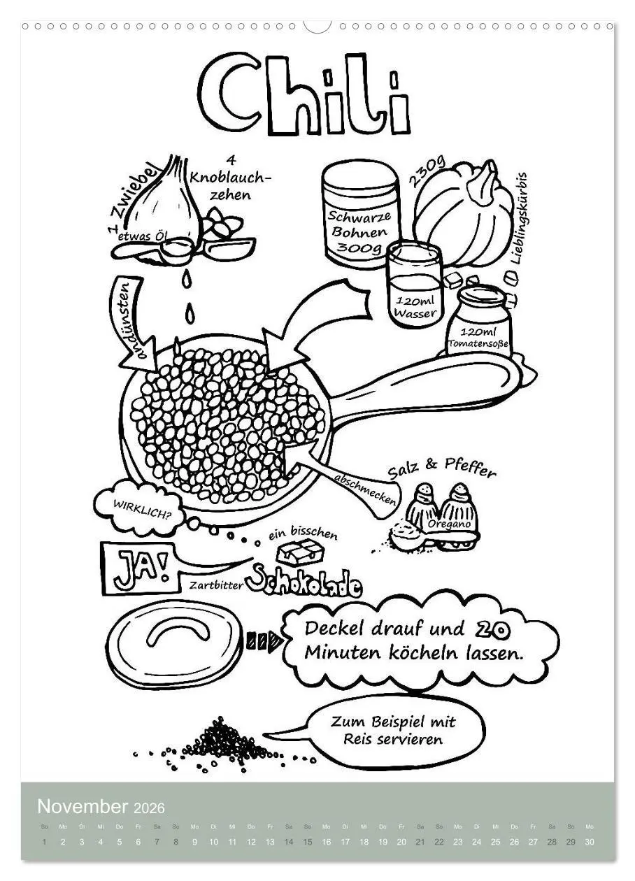 Bild: 9783516402308 | KOCH MAL KALENDER - Lustige Rezepte zum Ausmalen (hochwertiger...