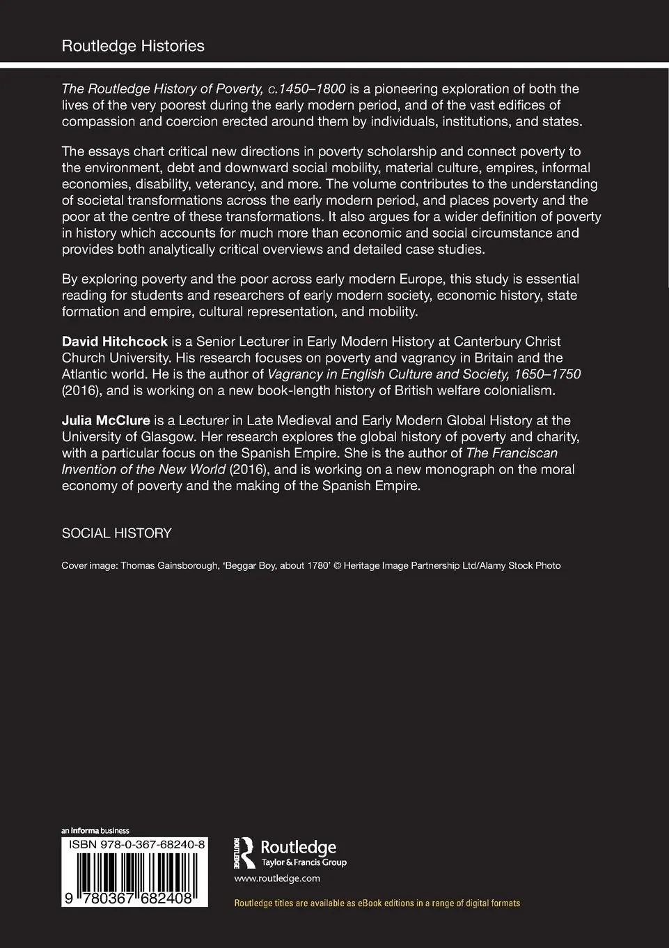 Rückseite: 9780367682408 | The Routledge History of Poverty, c.1450-1800 | Hitchcock (u. a.)