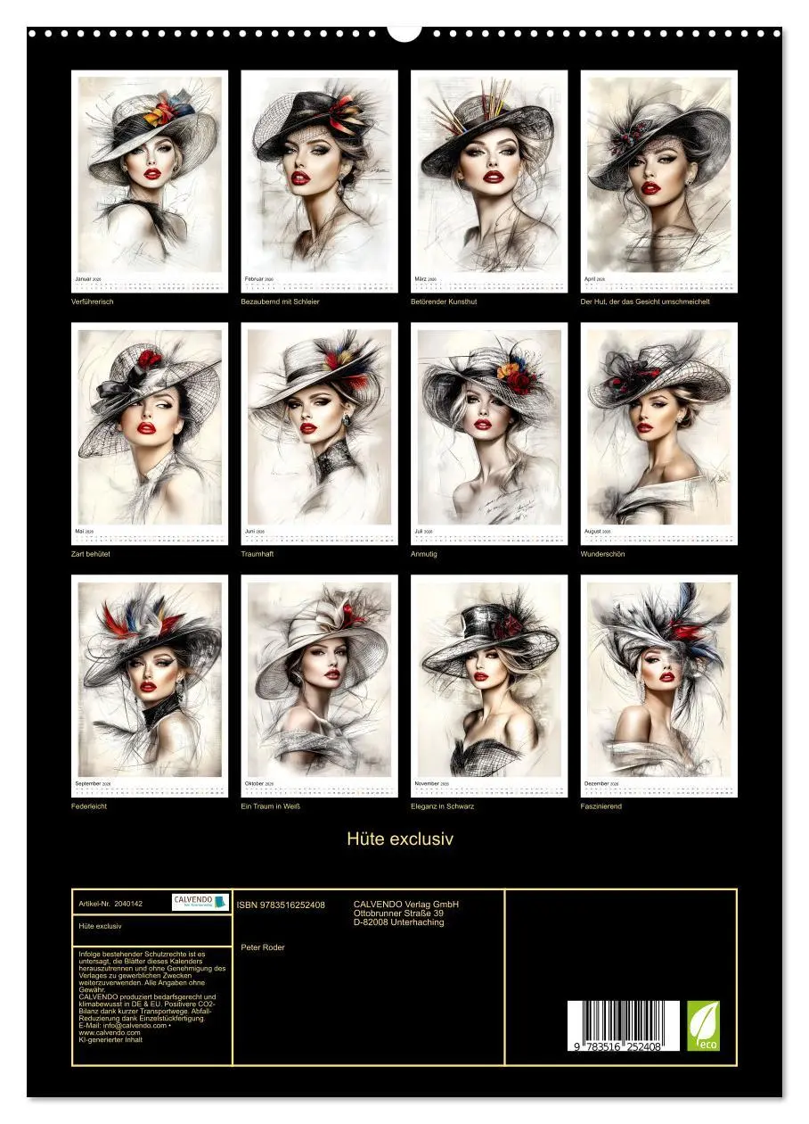 Bild: 9783516252408 | Hüte exclusiv (hochwertiger Premium Wandkalender 2026 DIN A2 hoch),...