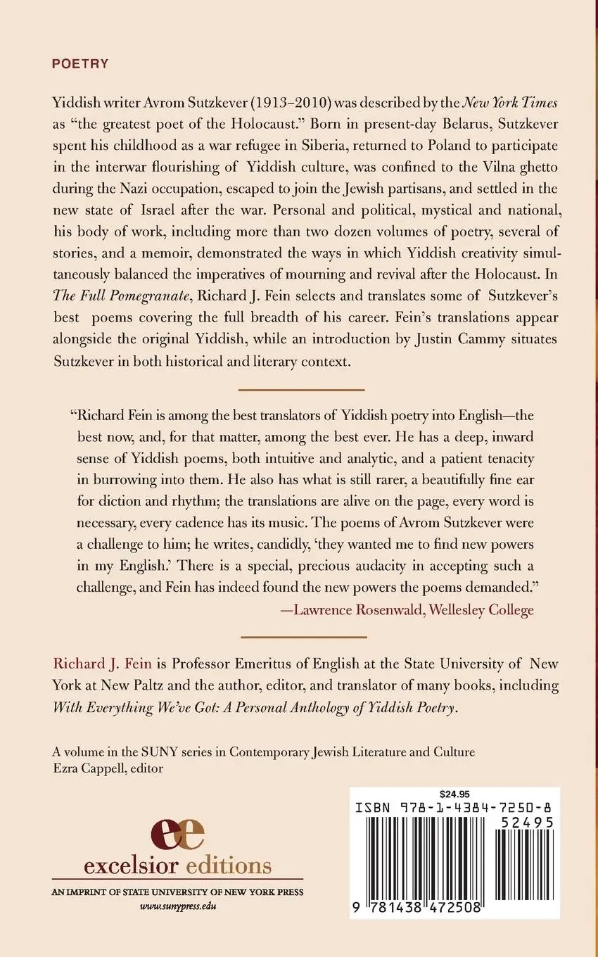 Rückseite: 9781438472508 | The Full Pomegranate | Poems of Avrom Sutzkever | Avrom Sutzkever