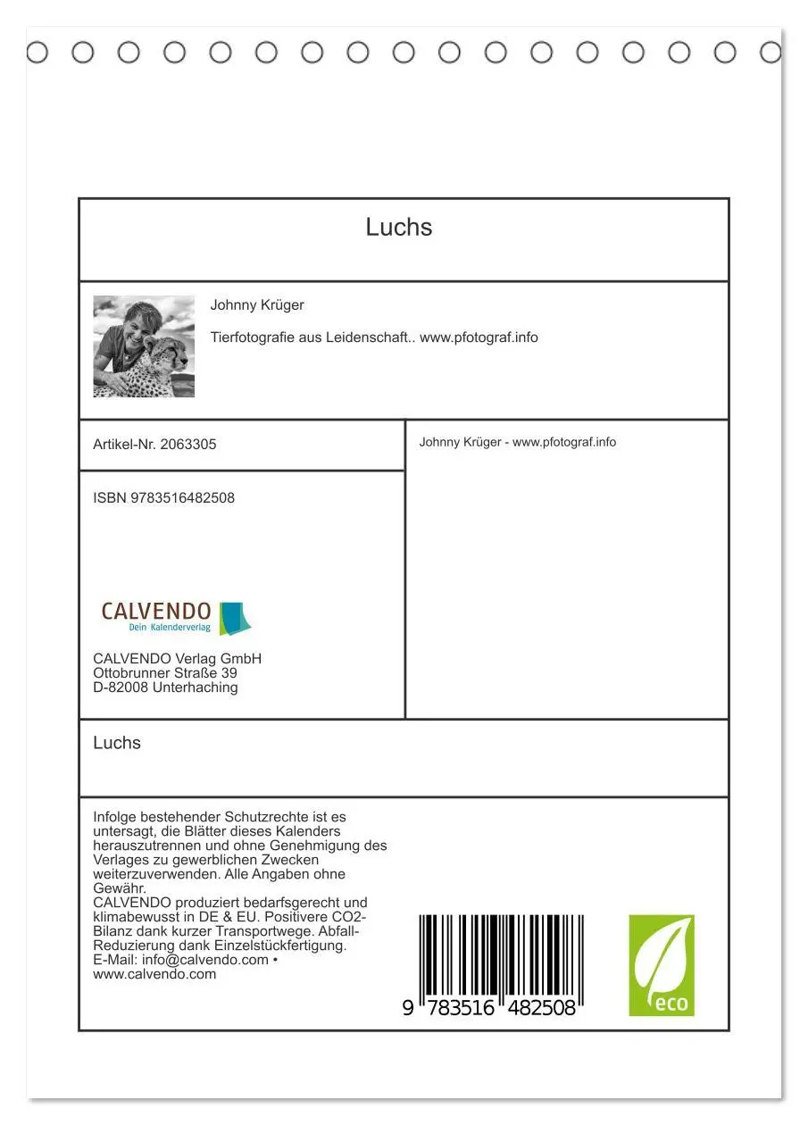 Bild: 9783516482508 | Luchs (Tischkalender 2026 DIN A5 hoch), CALVENDO Monatskalender | 2026