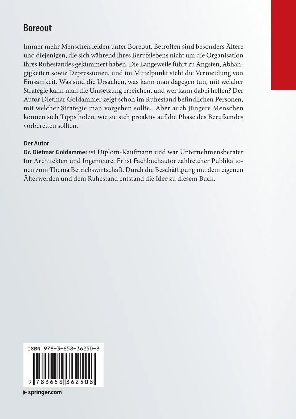 Rückseite: 9783658362508 | Boreout | Wie man Langeweile und Einsamkeit vermeidet | Goldammer | x