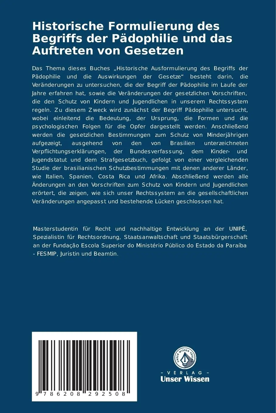 Rückseite: 9786208292508 | Historische Formulierung des Begriffs der Pädophilie und das...