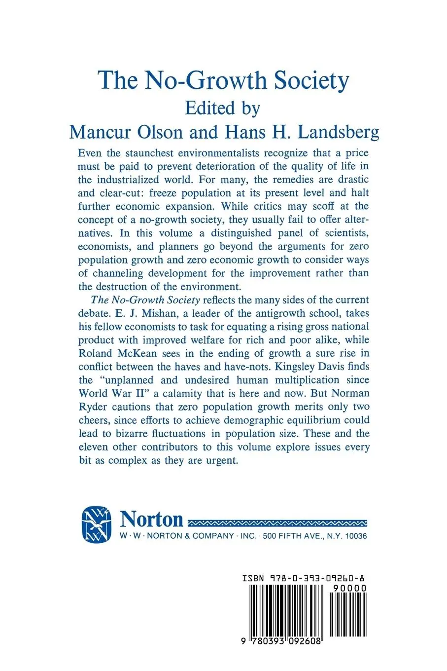 Rückseite: 9780393092608 | The No-Growth Society | Landsberg Olson | Taschenbuch | Englisch