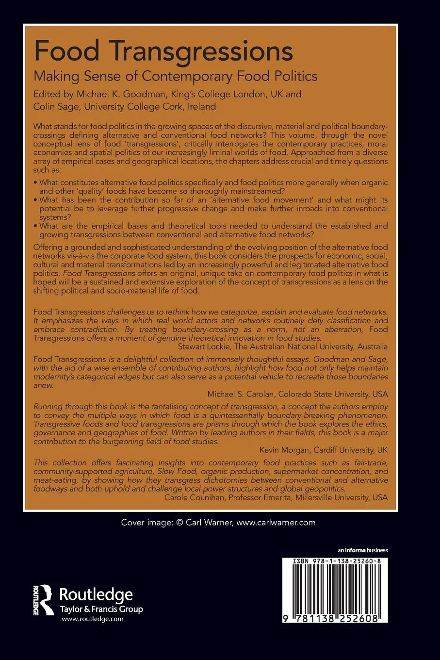 Rückseite: 9781138252608 | Food Transgressions | Making Sense of Contemporary Food Politics