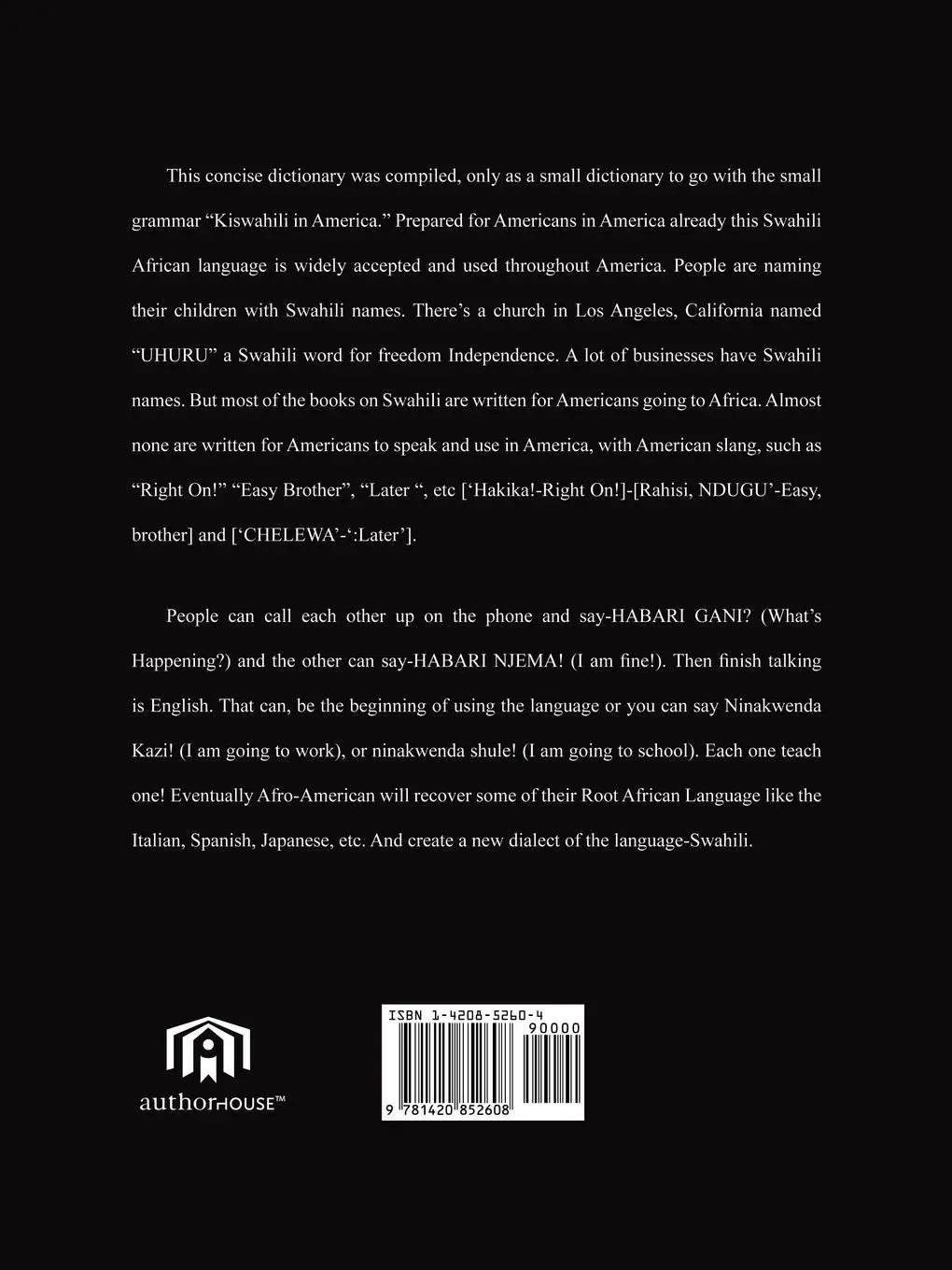 Rückseite: 9781420852608 | Kamusi Cha Kiswahili | Kinyamkela Mbomoshi Kalamzi | Taschenbuch