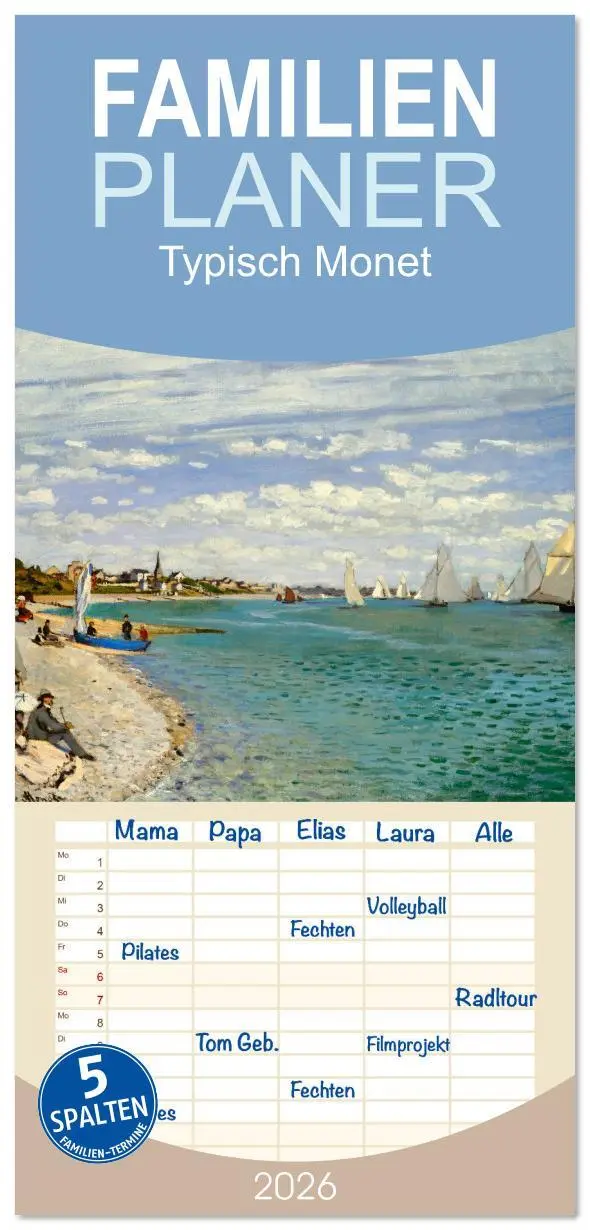 Cover: 9783516612608 | Familienplaner 2026 - Typisch Monet mit 5 Spalten (Wandkalender, 21...