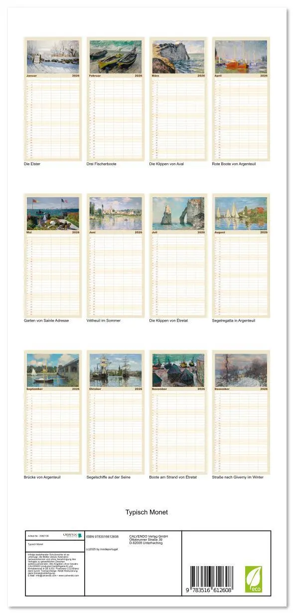 Bild: 9783516612608 | Familienplaner 2026 - Typisch Monet mit 5 Spalten (Wandkalender, 21...