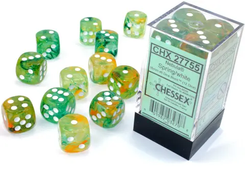 Cover: 601982032708 | Nebula® 16mm d6 Spring/white Luminary™ Dice Block™ (12 dice) | Chessex