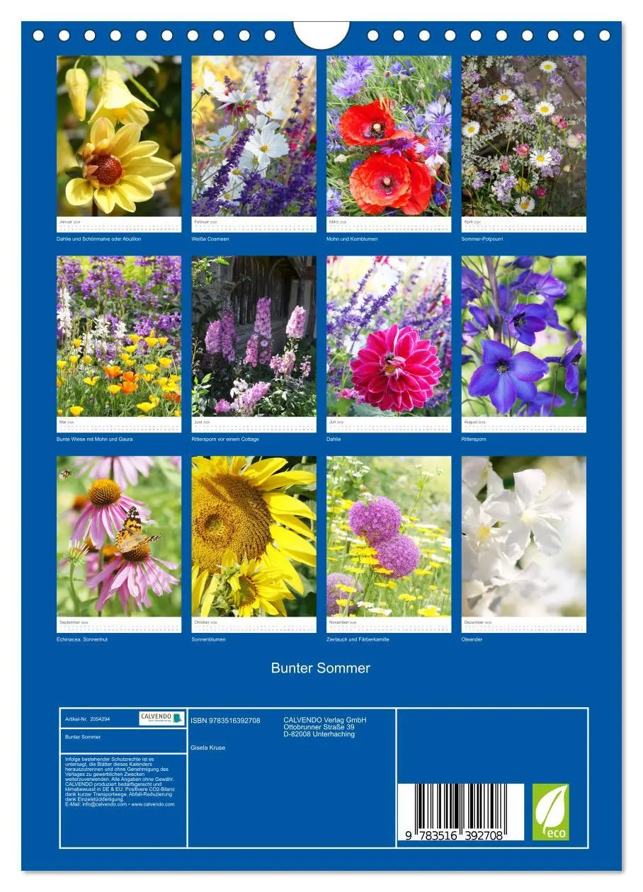 Bild: 9783516392708 | Bunter Sommer (Wandkalender 2026 DIN A4 hoch), CALVENDO Monatskalender